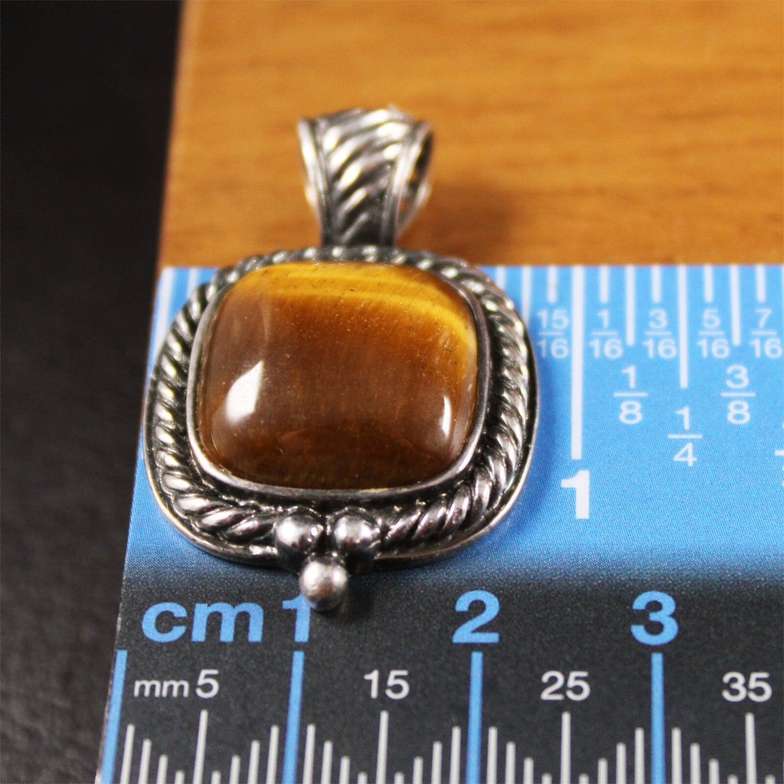 Southwestern Style Tiger’s Eye Beaded Rope Pendant Sterling Silver 1 3/8″ By GSJ