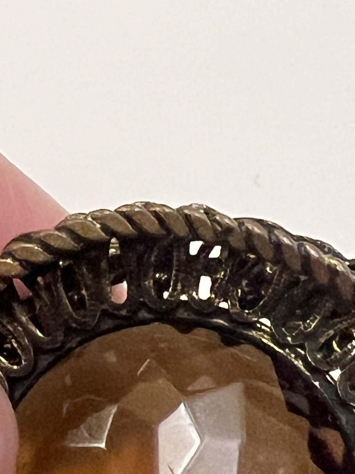 Vintage Austria Golden Brown Dark Amber Filigree Gold Tone Pin Brooch Bent Edge