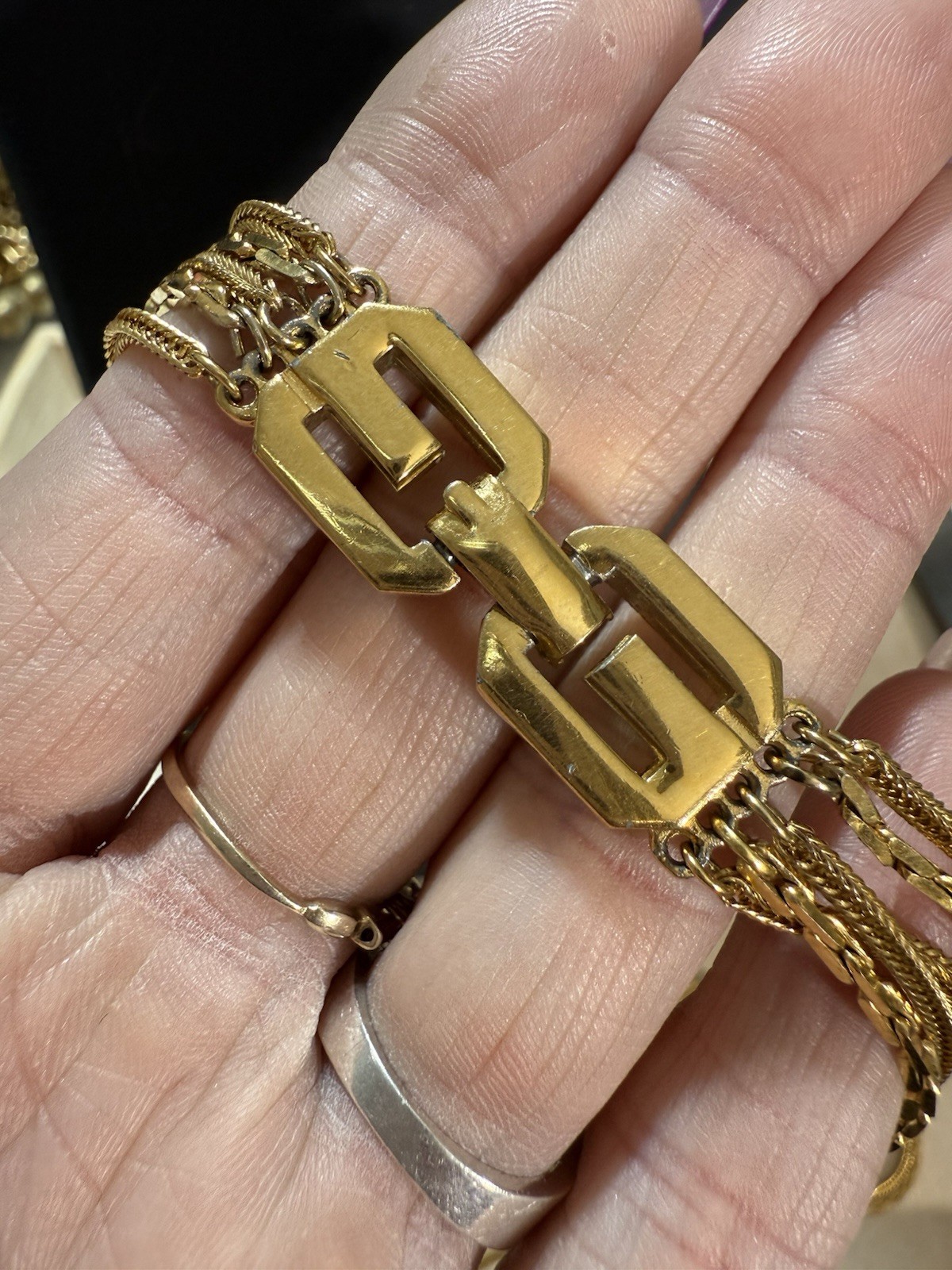 Vintage 1977 Givenchy G-Link 5 Strand Multi-Layered Gold Tone Necklace