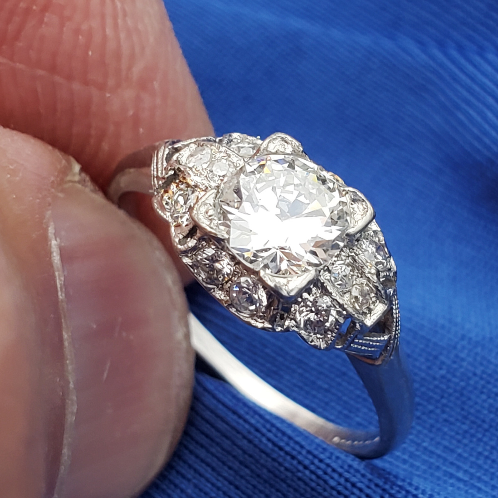 Original EARTH MINED DIAMOND Deco Engagement Ring Vintage PLATINUM Solitaire 6