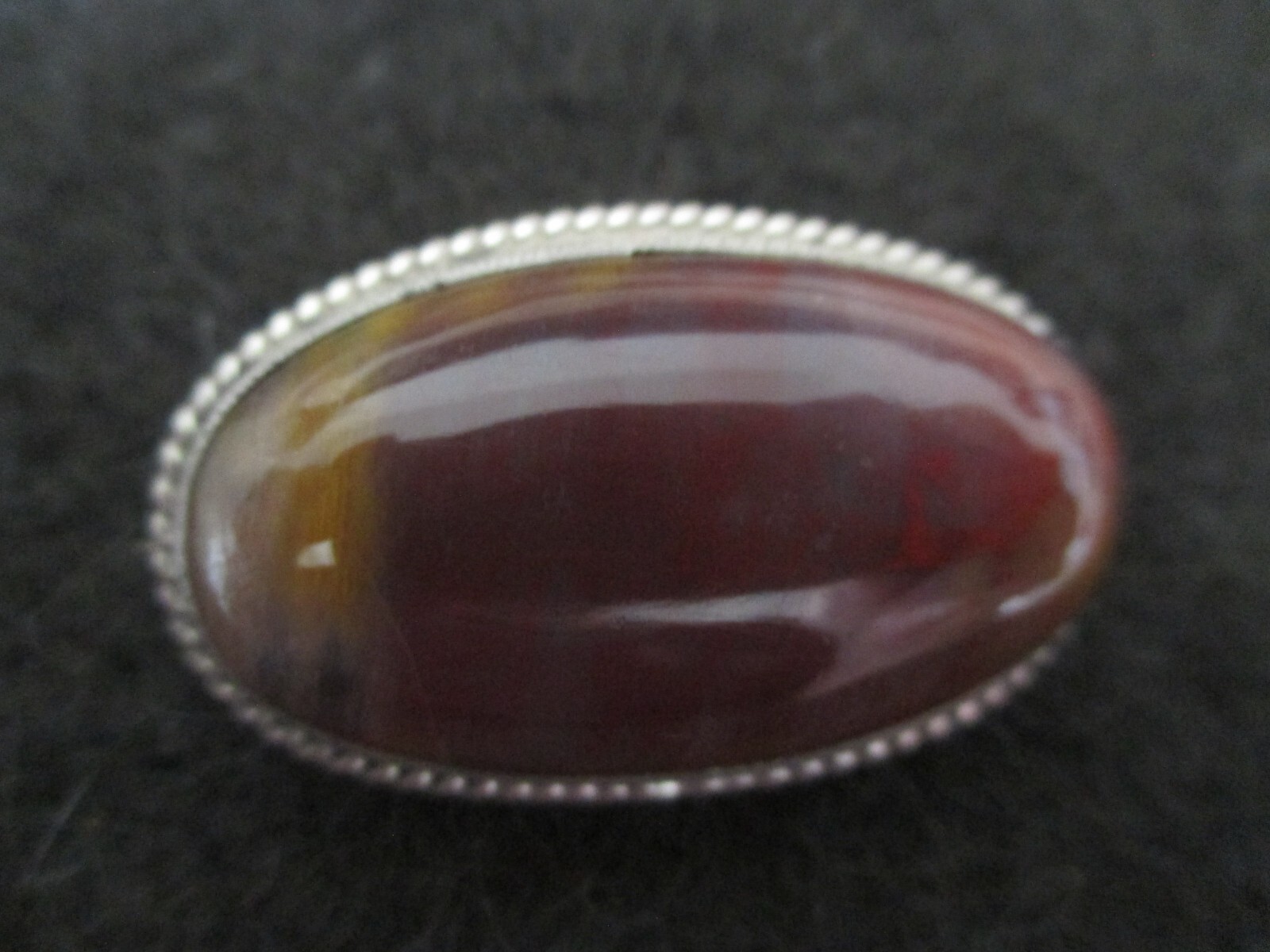 Vintage Oval Polished Jasper & Silver Tone 1-1/2″ Cabochon Pin Brooch AZJ