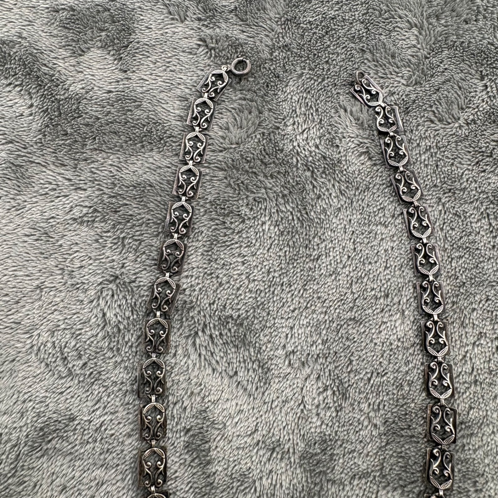 VTG DANECRAFT STERLING SILVER NECKLACE FANCY SCROLL DESIGN HARP CHOKER 16″