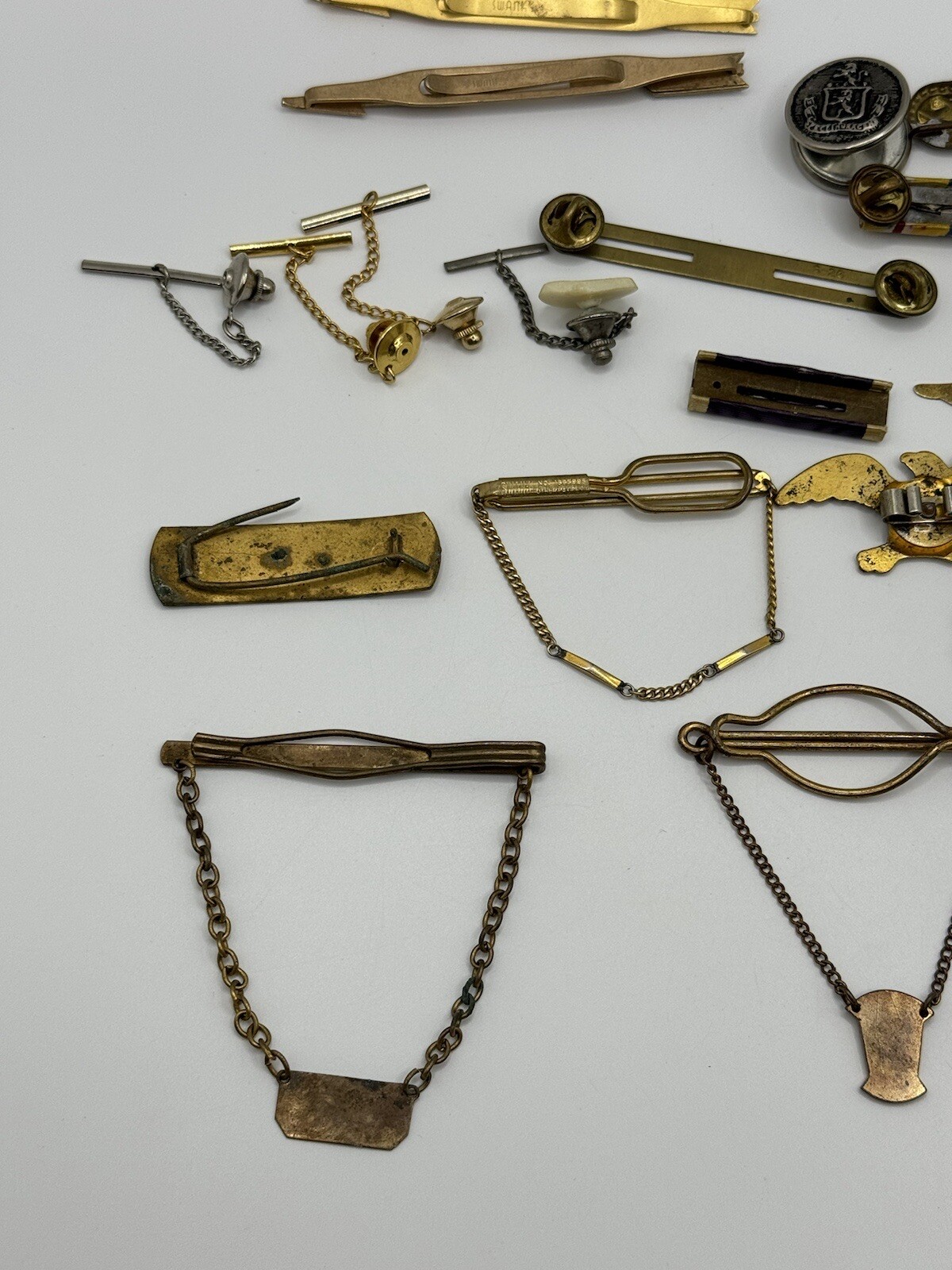 Vintage Tie Clips Lot of 21 Misc Pieces Army Militaria Swank Brooches See Desc *