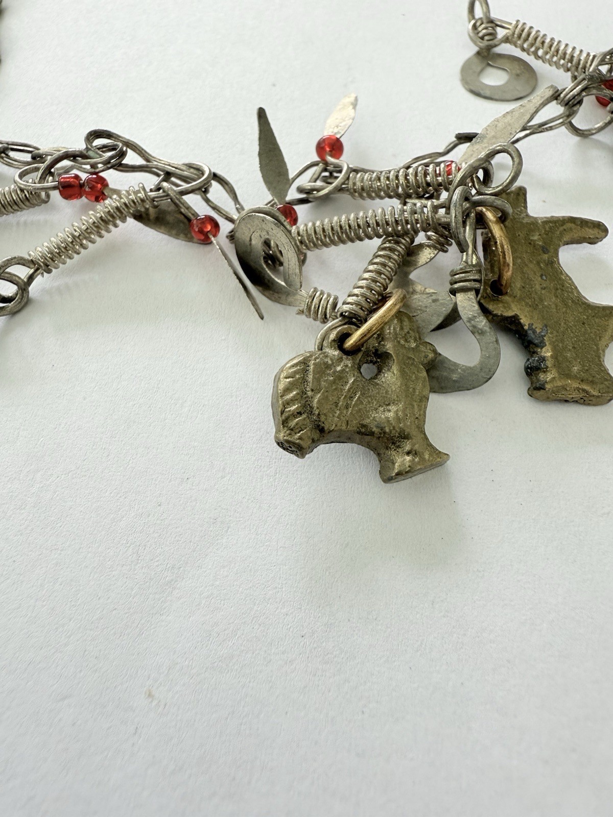 Vintage Silver Tone Cha Cha Statement Necklace, Tribal Charm Necklace Animals