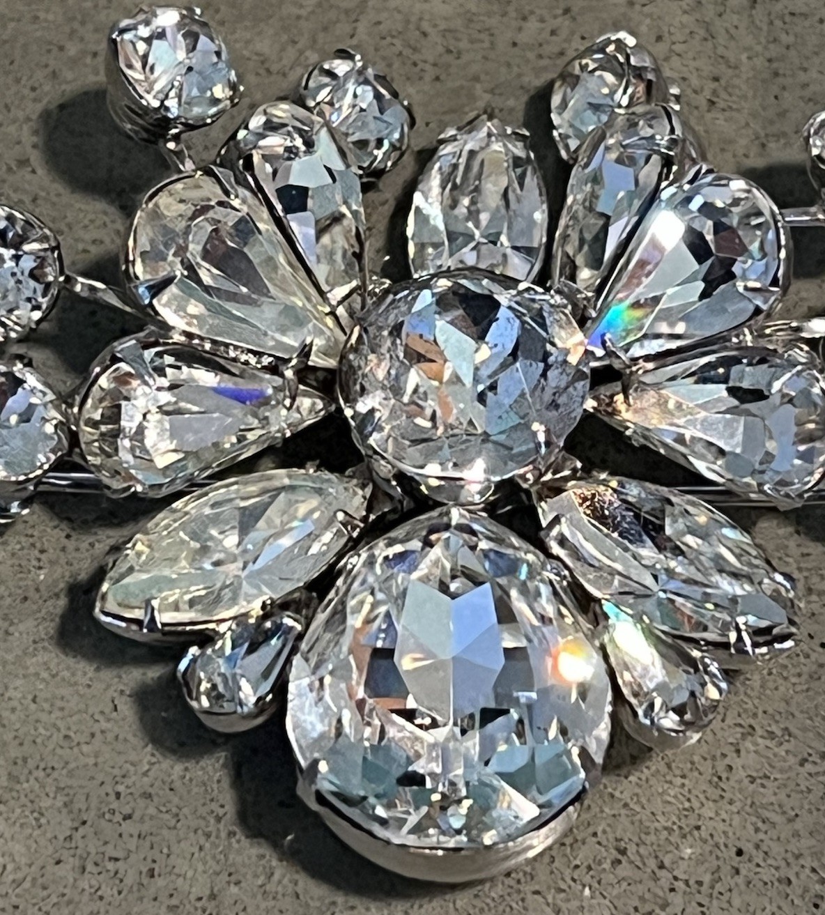Vintage Eisenberg Clear Rhinestone Spray Brooch Signed Rhodium Crystal 1940 Used