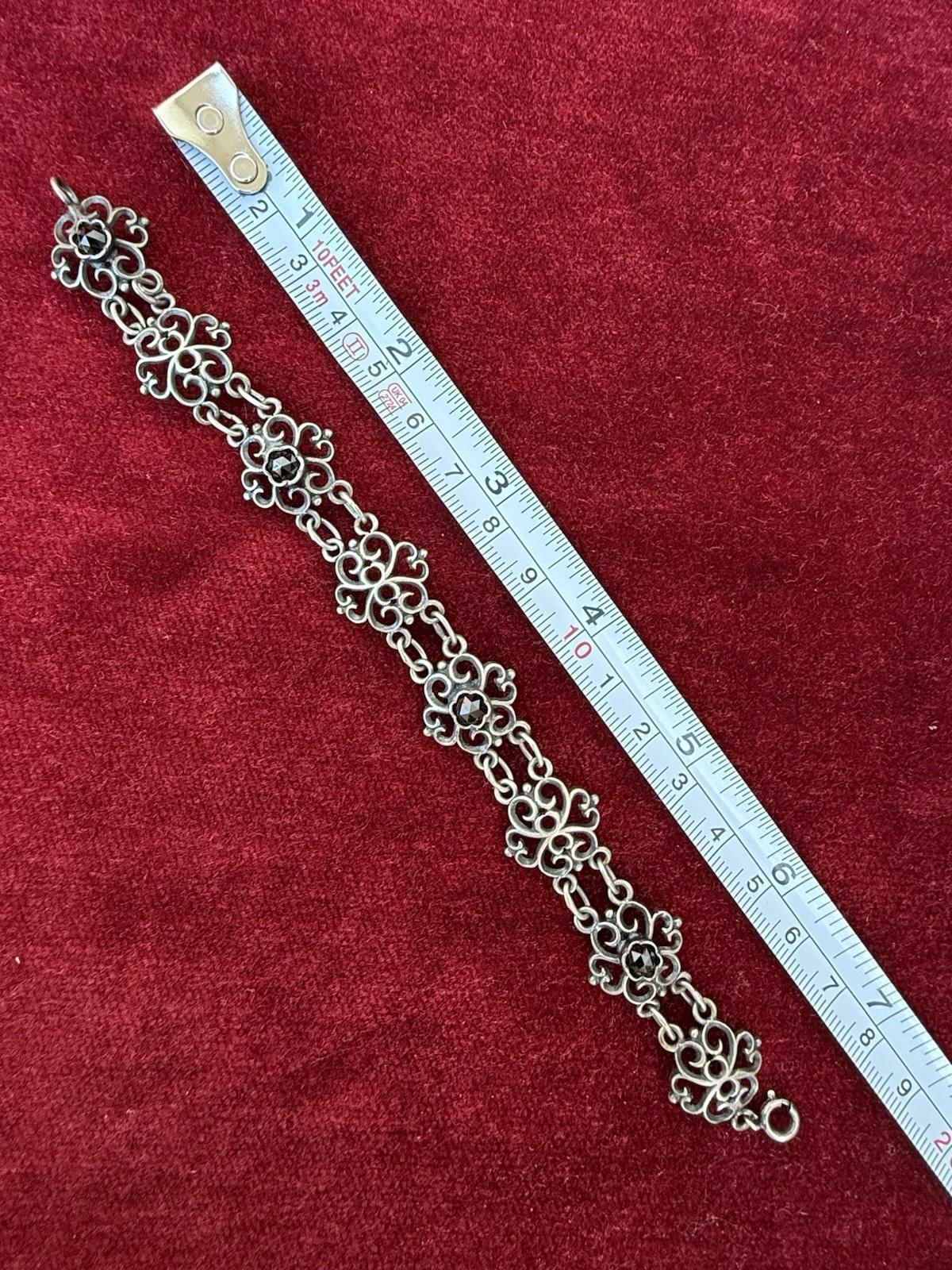 Antique Silver&Pyrope Garnets Rose-cut Filig.Armband Bracelet Jugendstil Austria