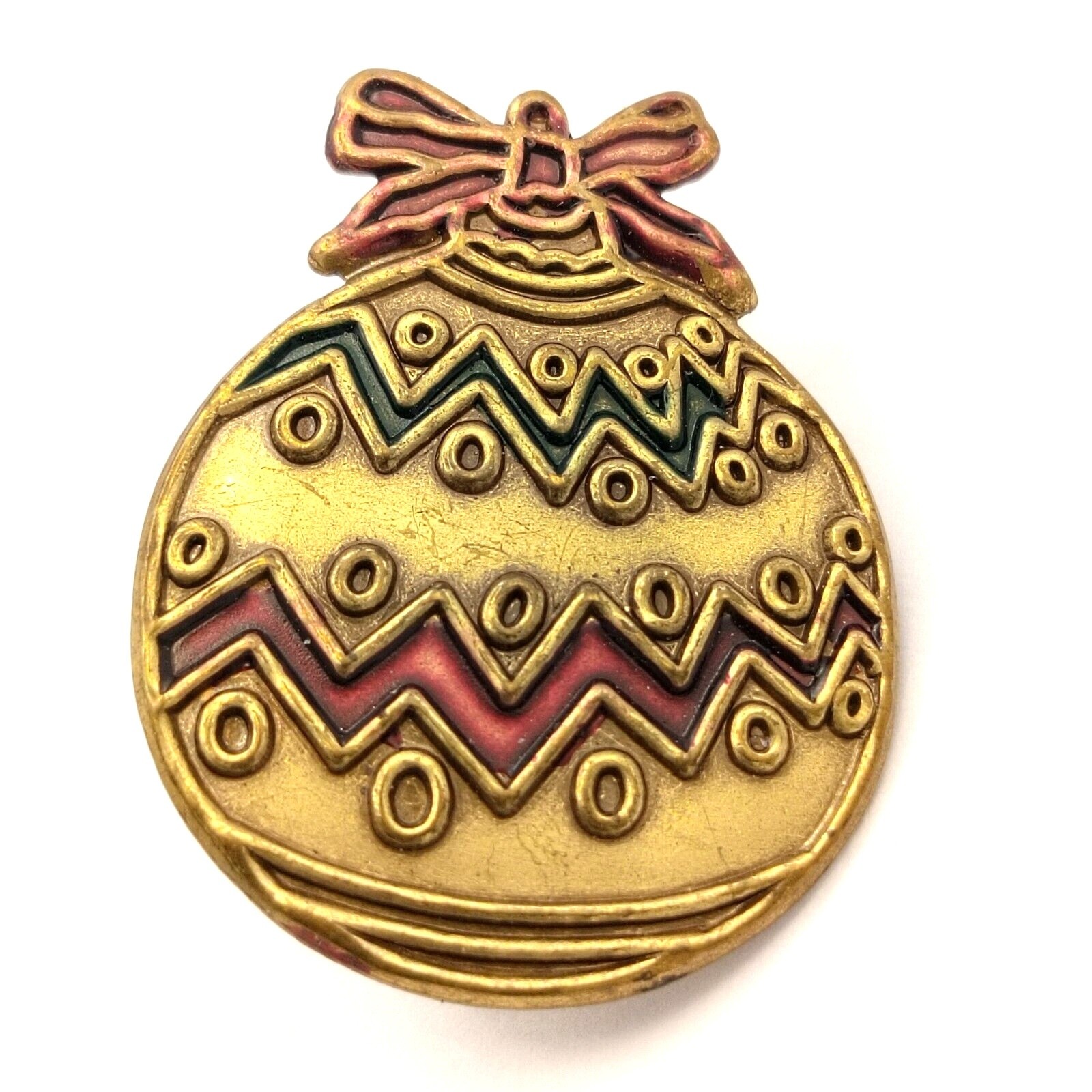 Vintage Christmas Ornament Pin Brooch Gold Red Green Festive Holiday Charm