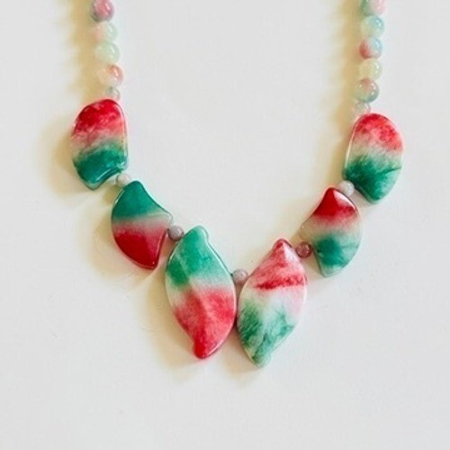 VTG Cherry blossom Jasper Jade Collar Beaded Watermelon Beads Genuine natural