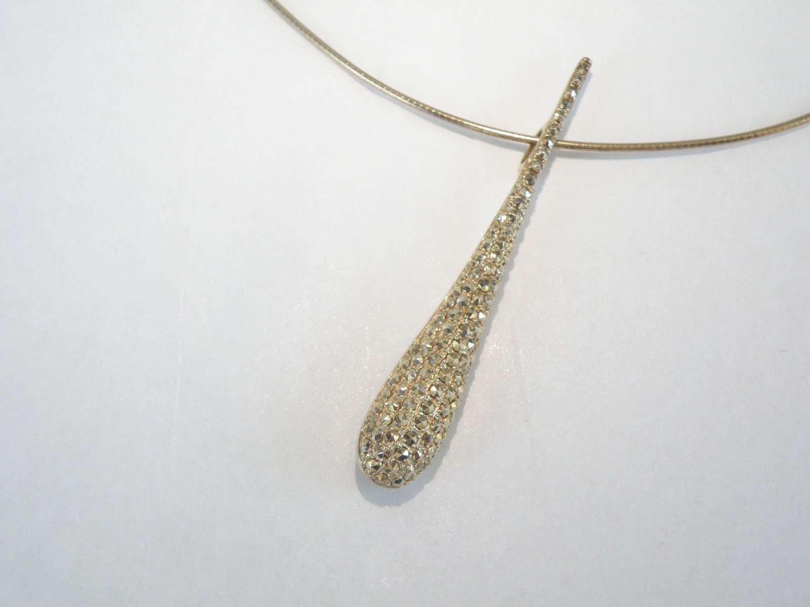 Dallas Prince Gold on Sterling Silver Modernist Marcasite Pendant Necklace