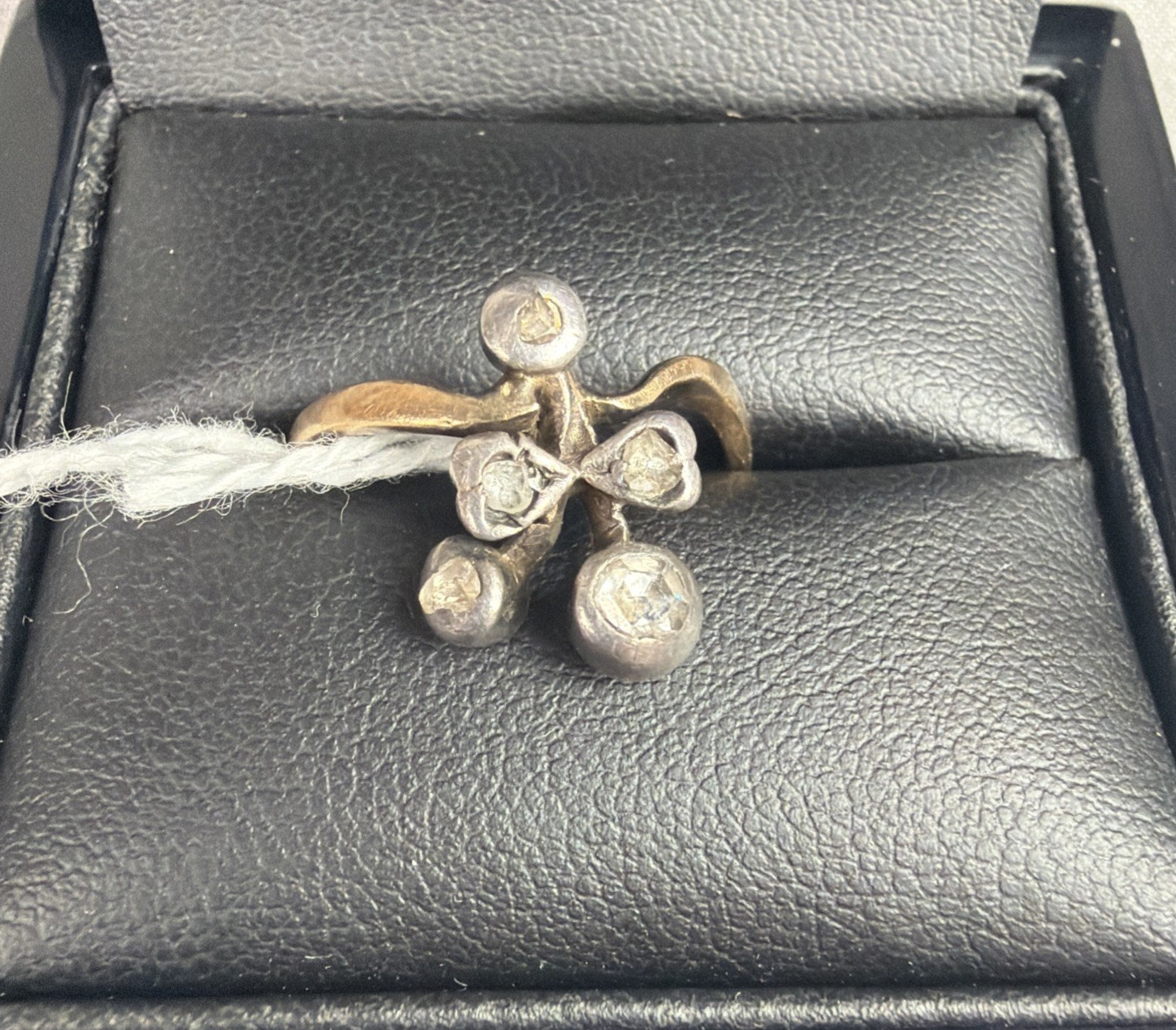 Antique 5 Rose Cut Diamond Ring 10ct Gold Old Family Stone Handmade 1880-1920