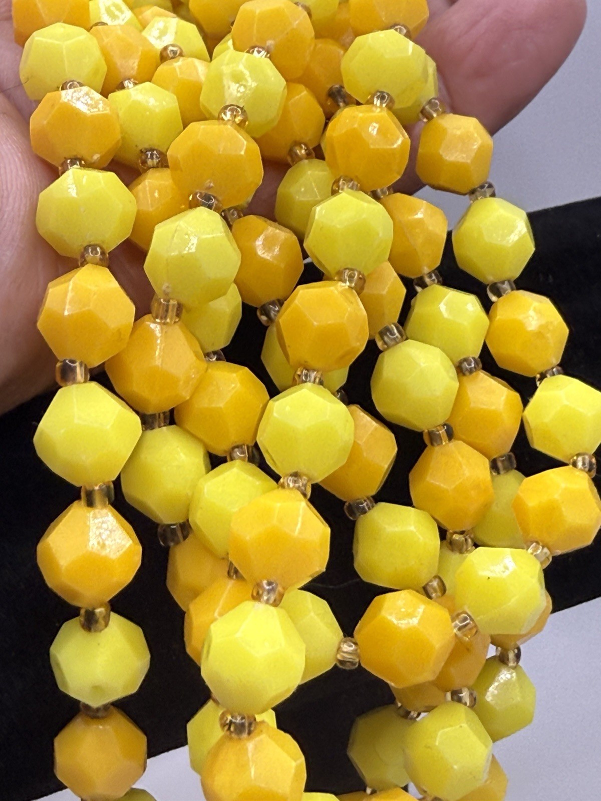 Vintage Yellow Green Acrylic Necklaces Lot of 2 Resin Long and Short Hong Kong