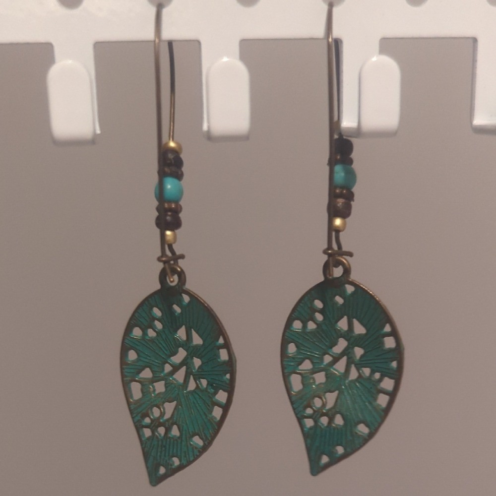Source Unknown Green and Gold Leaf Earrings