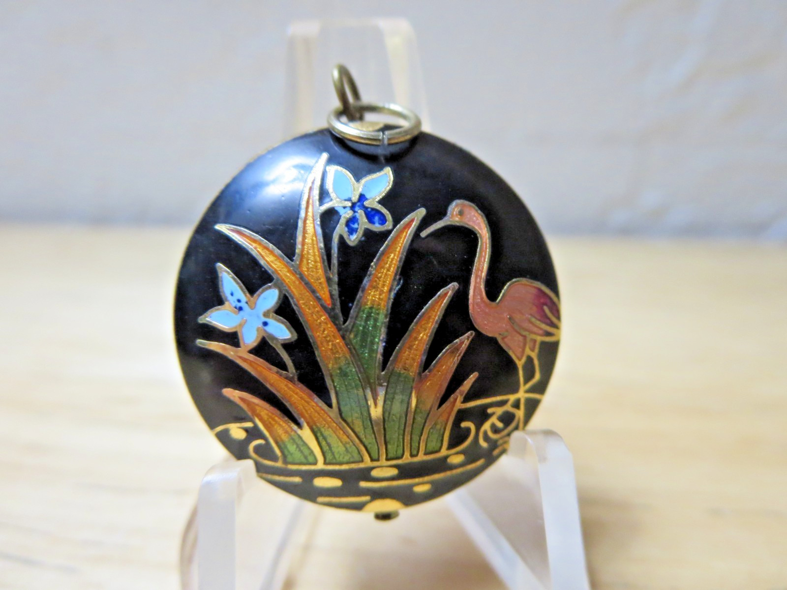 Vintage Cloisonne Flower & Butterfly Superb Pendants Gold Fill Lining Enamel GT