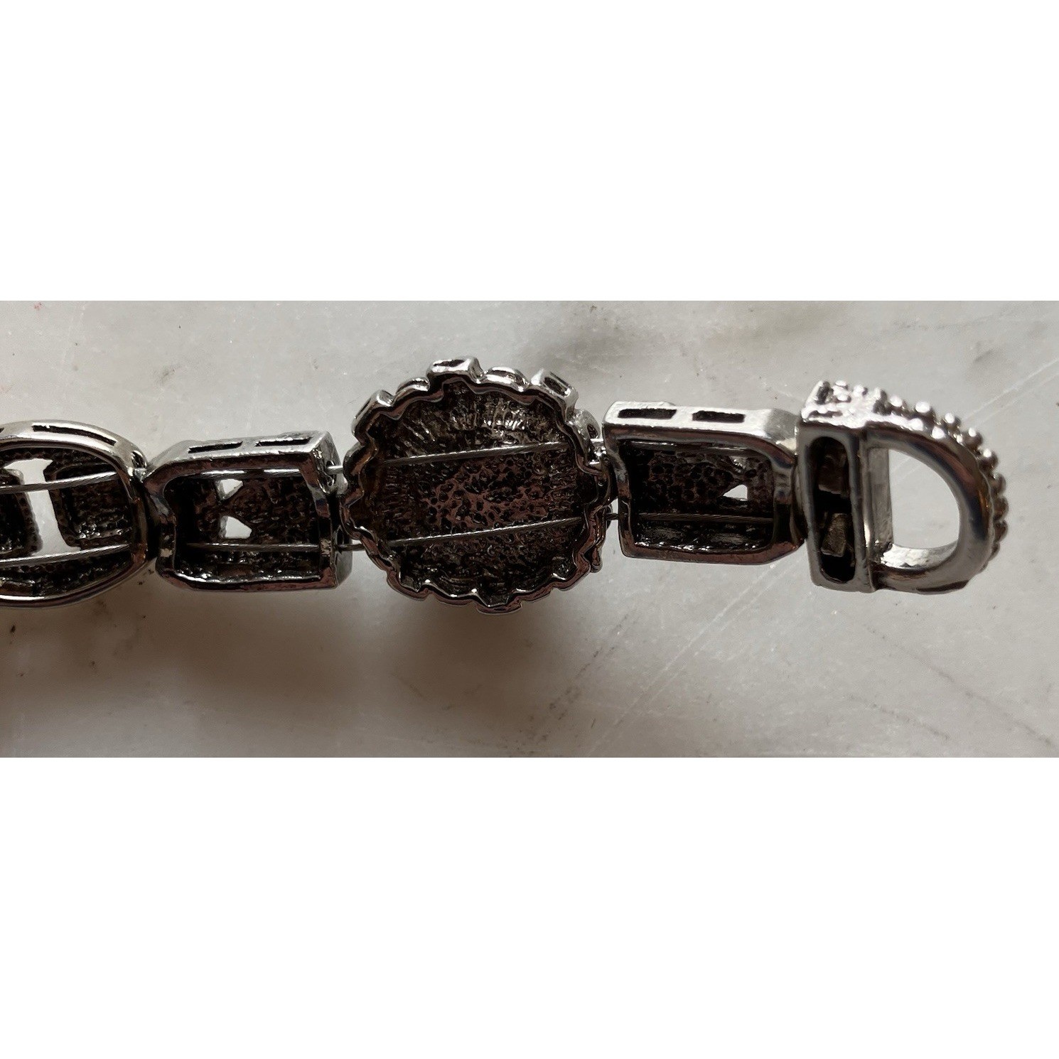 Vintage Silvertone Marcasite Black Stone 7.5″ Bracelet Sparkle EUC