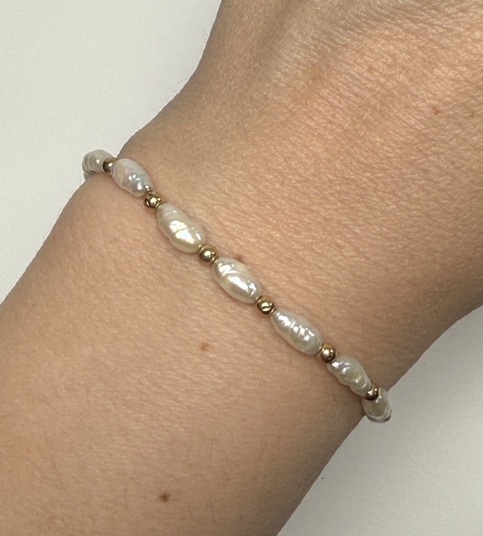 Vintage 14K Gold Freshwater Pearl Beaded 6.5” Bracelet 4mm