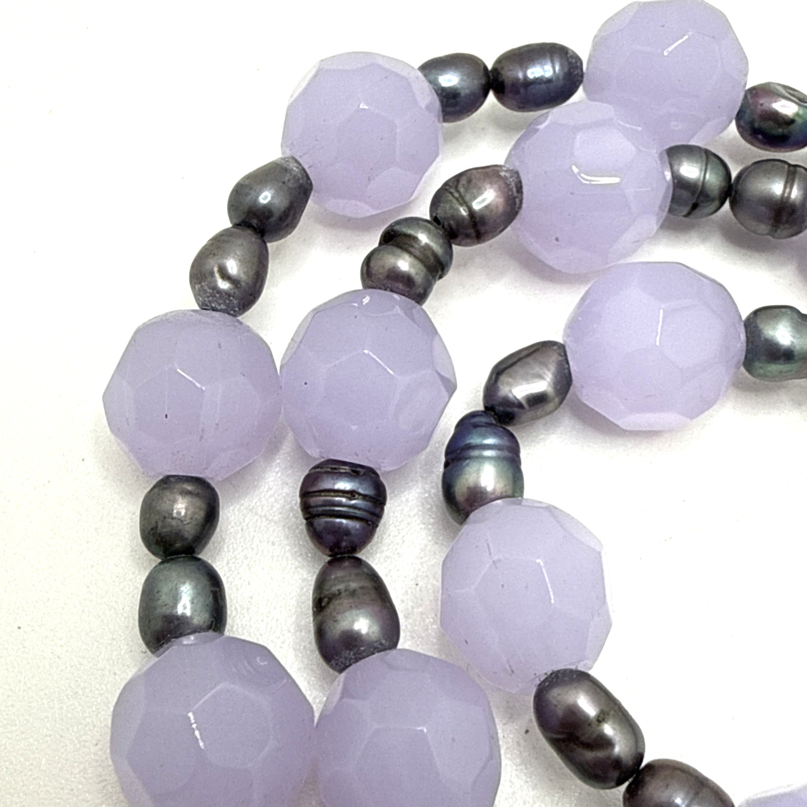 Genuine Baroque Pearl Purple Faceted Glass Bead Necklace 925 Sterling Silver 23″