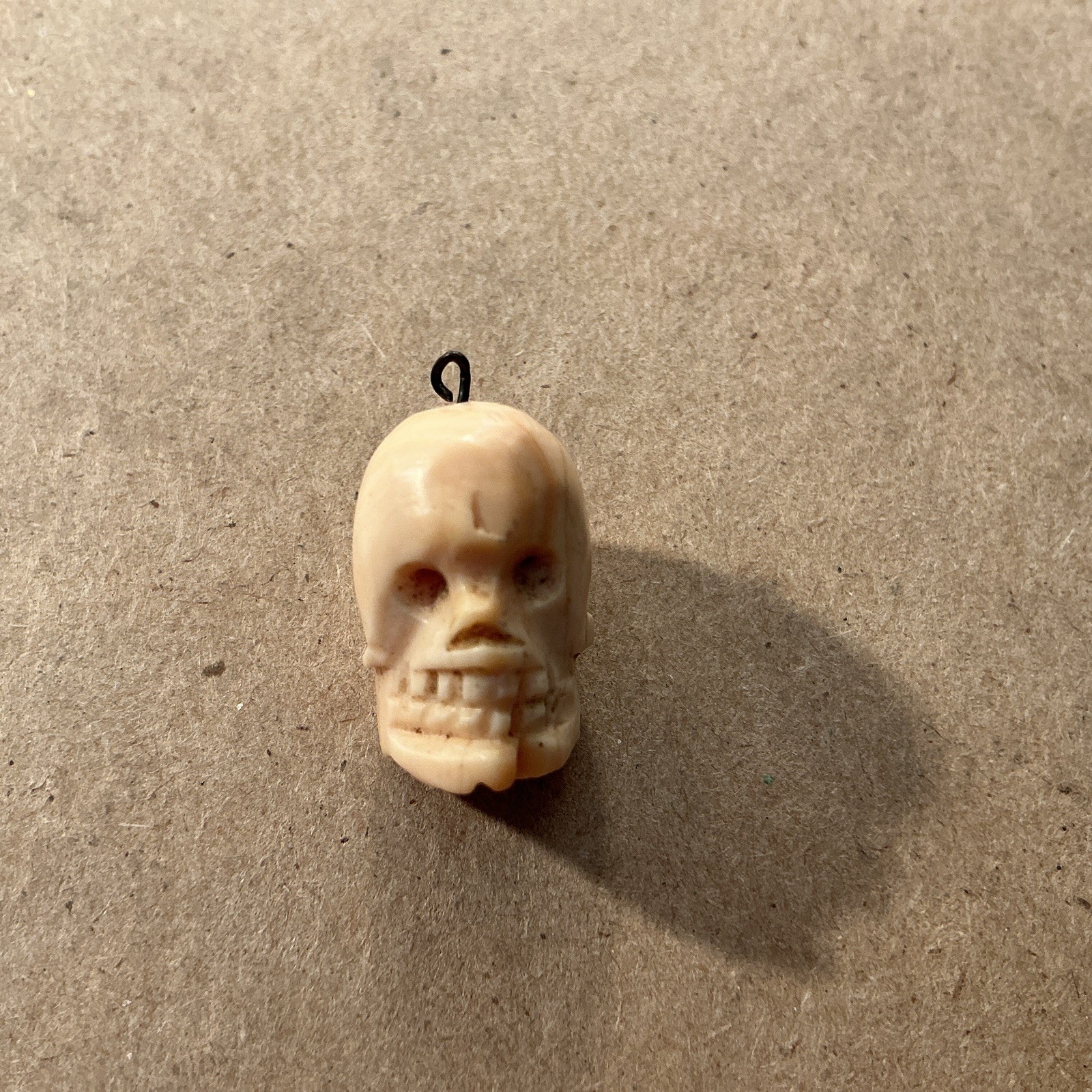 Vintage Miniature Hand Carved “MEMENTO MORI” Human skull Charm