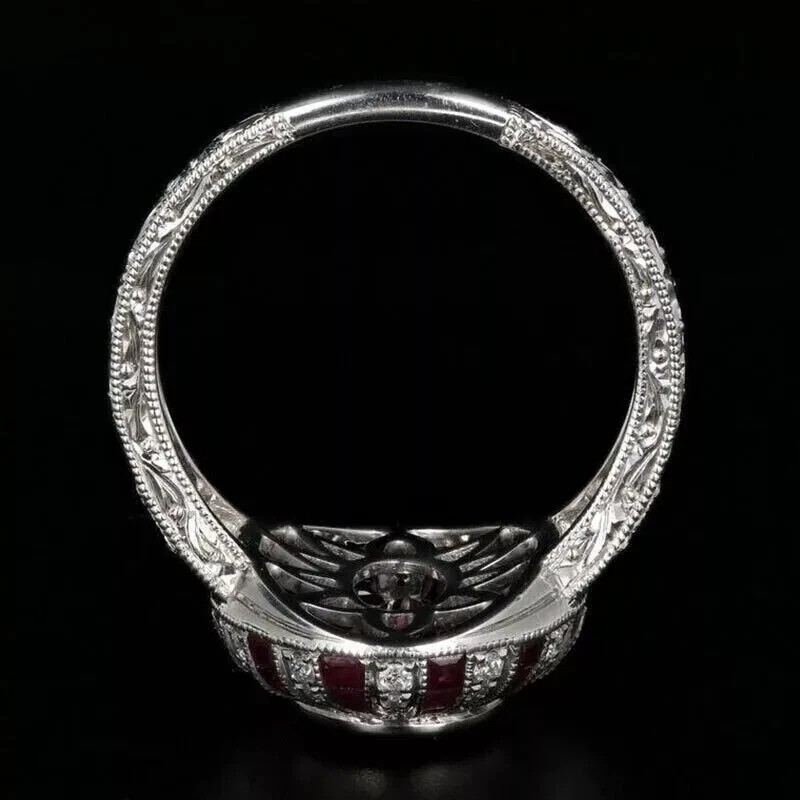 2.8Ct Art Deco Style Oval Red Lab Created Ruby Engagement 14K White Gold FN Ring
