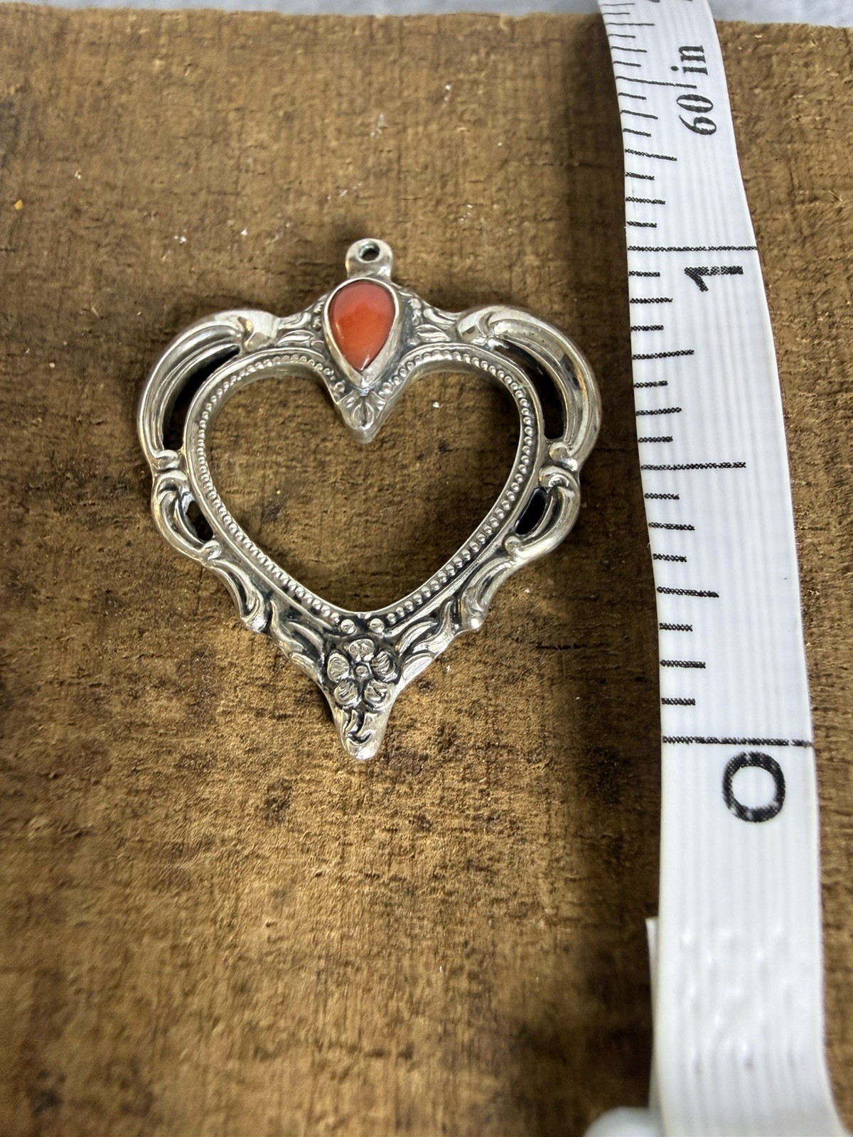 Vintage 1976 Avon Open Heart Pendant Silver Tone Floral Charm Cottagecore