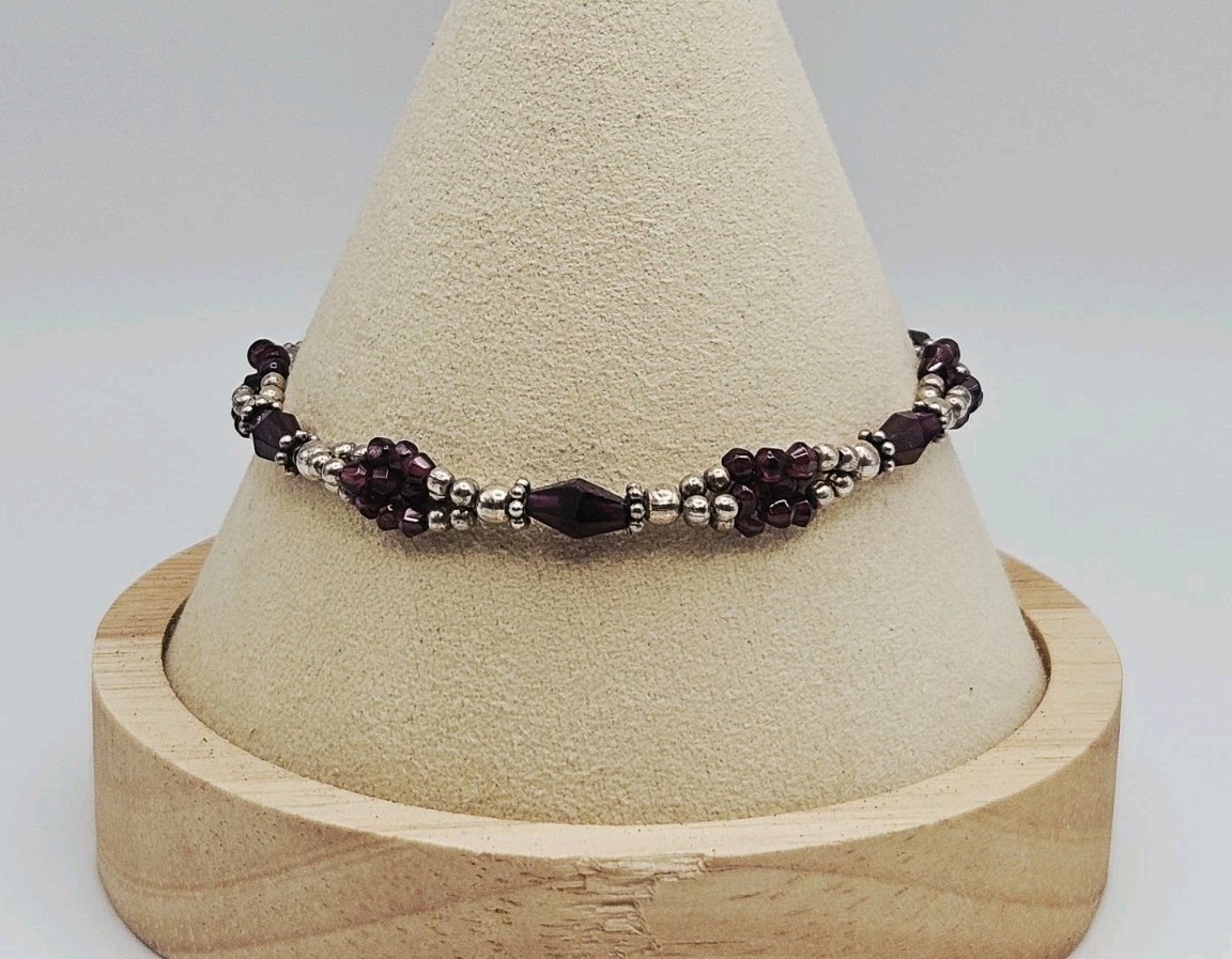 Doug Paulus DP India Sterling Silver Amethyst Beaded Toggle Clasp Bracelet 7.5″