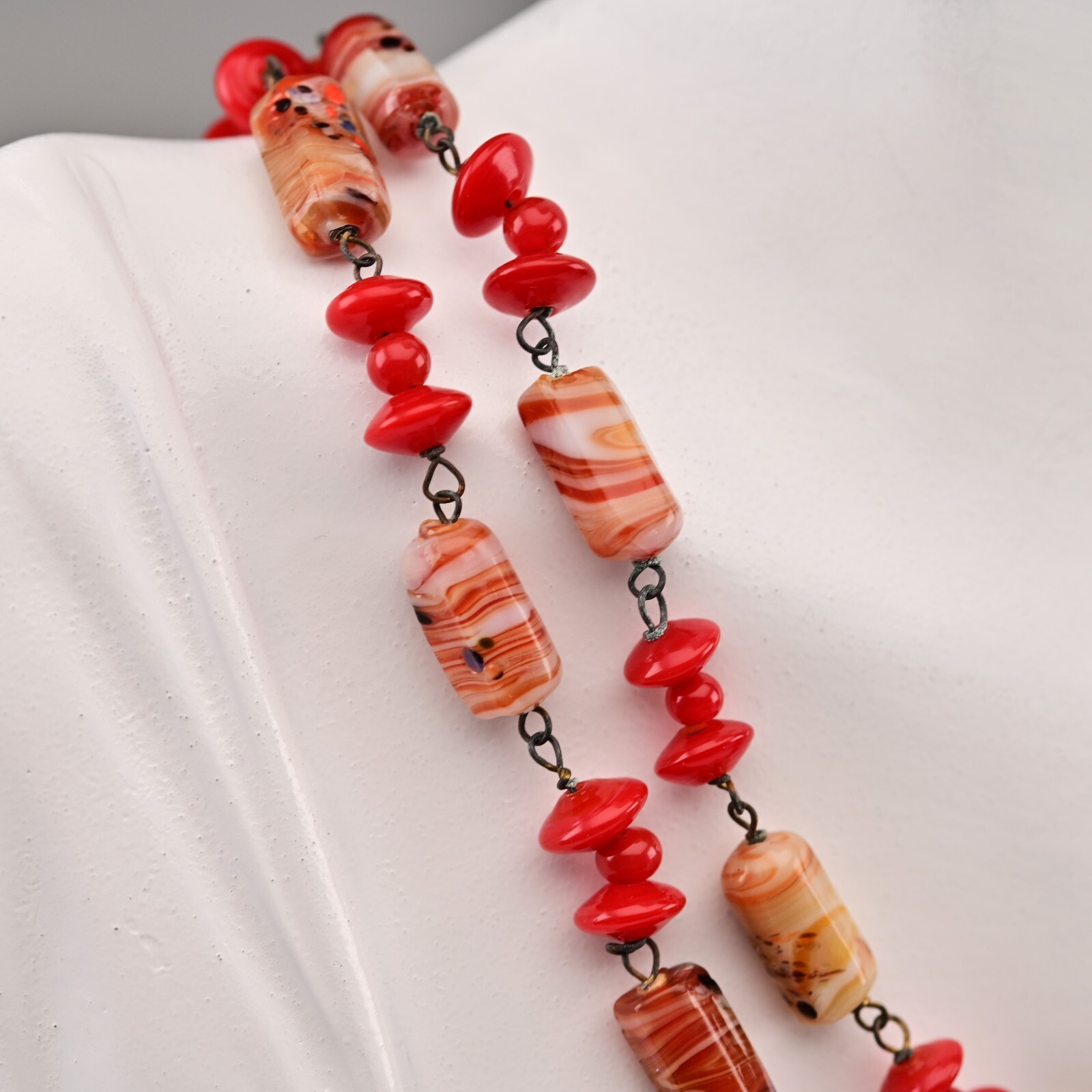 Vintage Original Italian Venetian Silver Murano Art Glass Beaded Estate Necklace