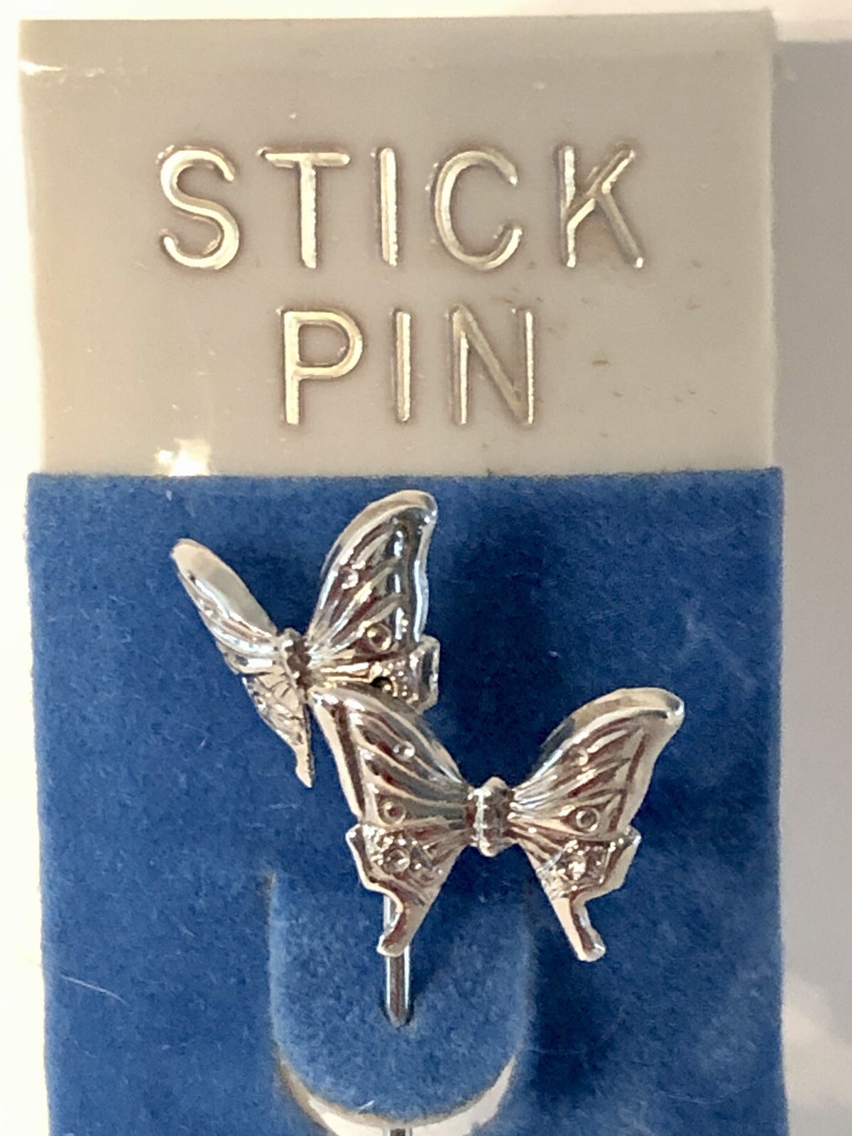 Vintage Sterling BUTTERFLY Stick Pin On Original Card Unused 1980’s