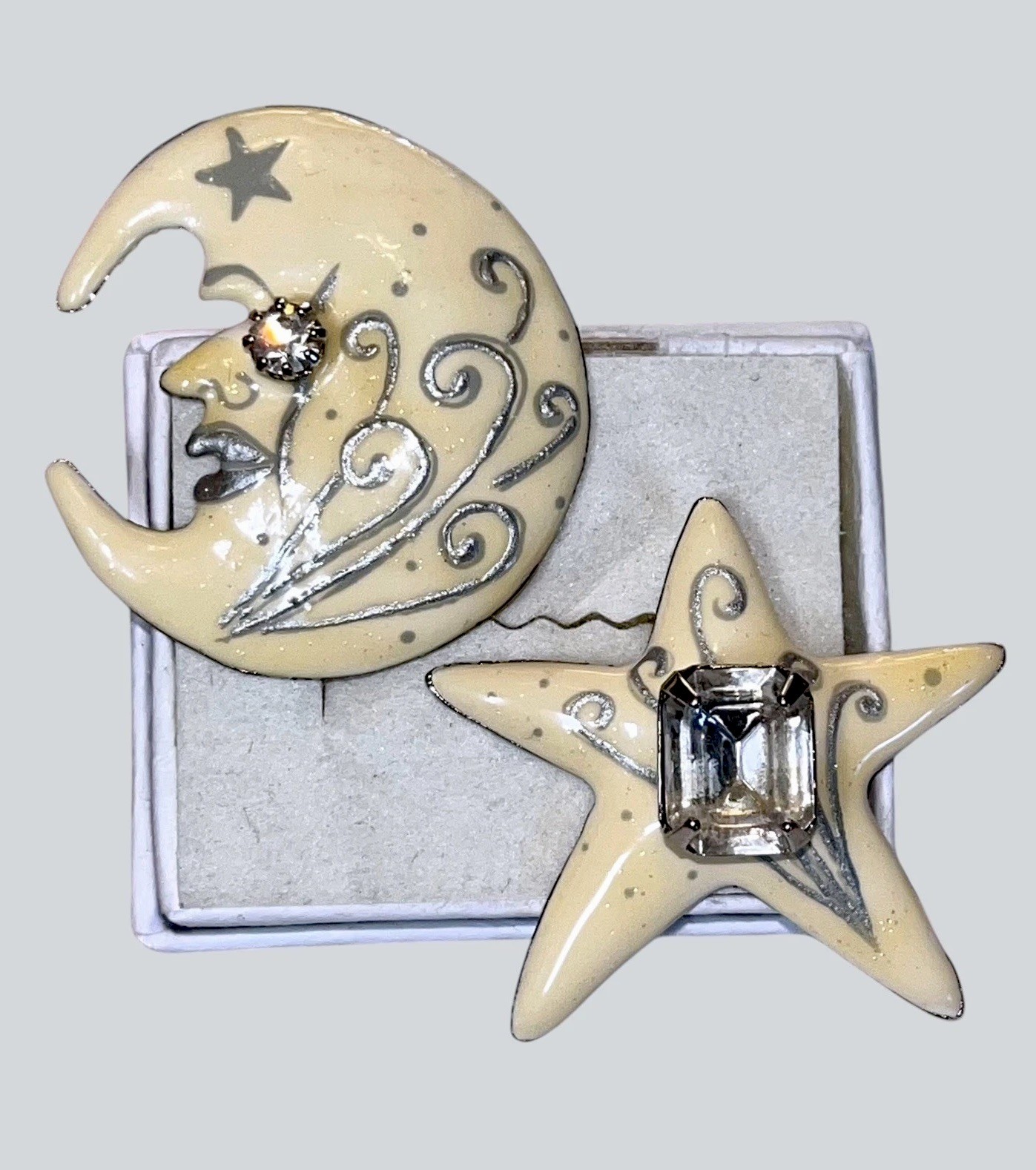 Vintage Lunch at The Ritz LATR “New Moon” Celestial Moon & Star Pierced Earrings