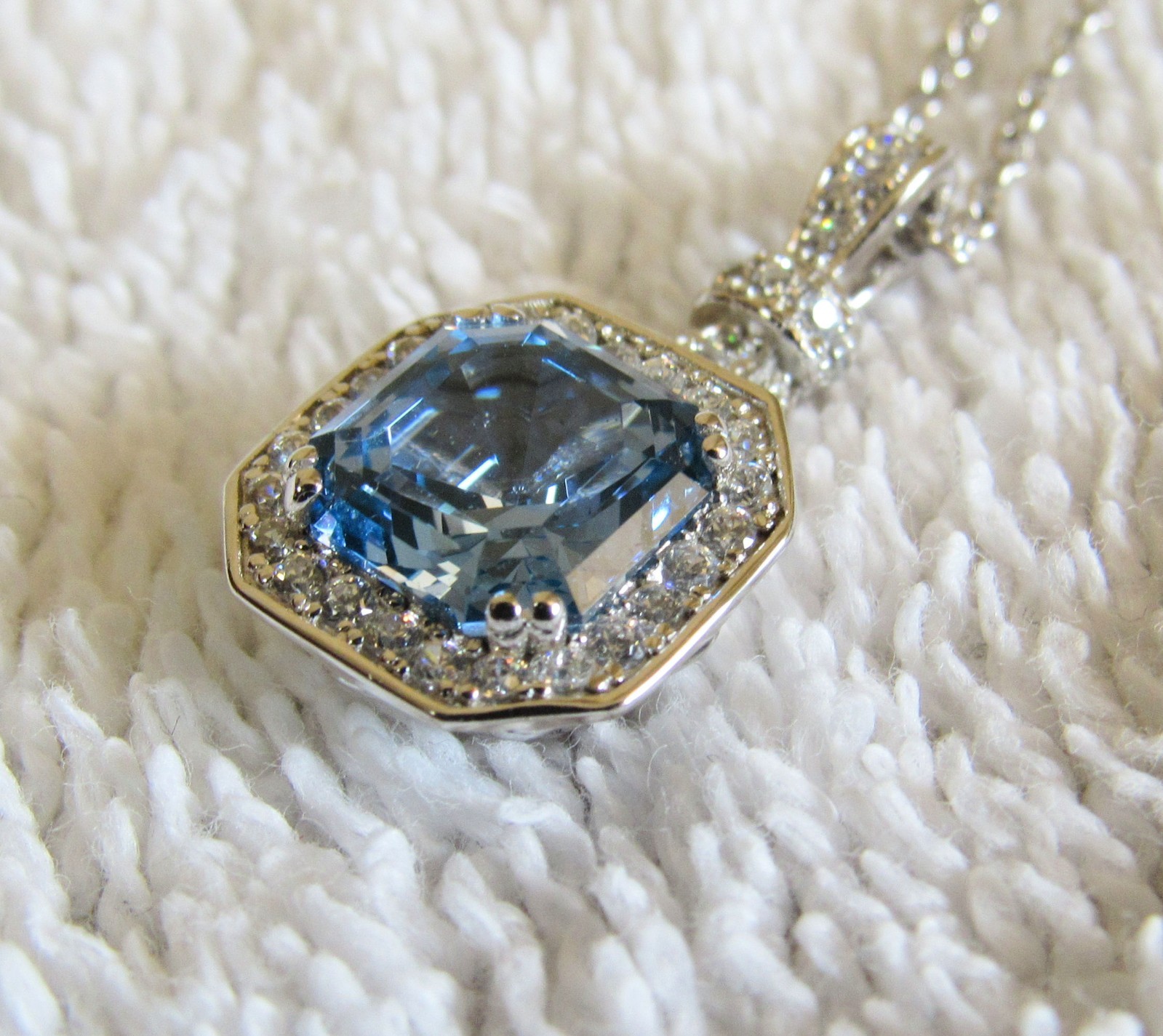Sterling Silver & Faceted Blue Stone & Cubic Zirconia Matching Pendant & Ring