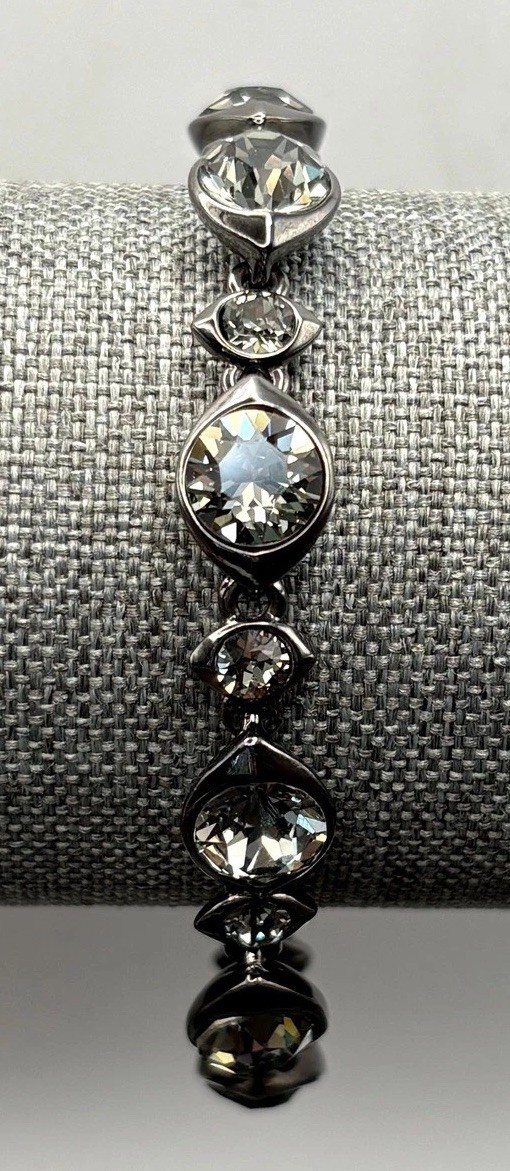 Vintage Y2K Givenchy Gunmetal Crystal Rhinestone Sparkling Tennis Bracelet