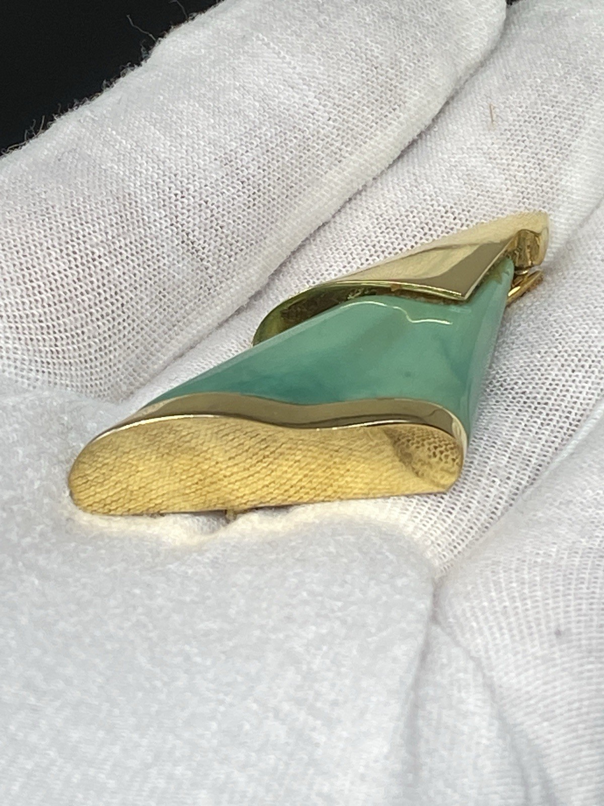 Givenchy Vintage Brooch Pin Green Stone Gold Setting 1979 New York Paris
