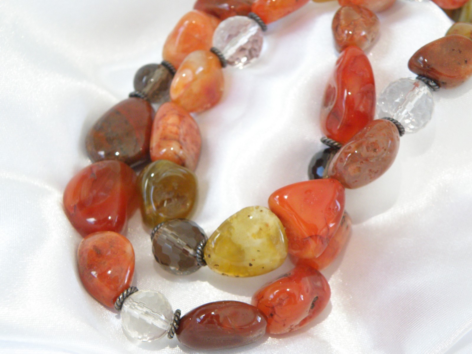 Vintage Natural Carnelian Multi Stone Bold Sterling Silver Necklace