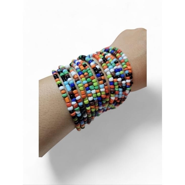 Vintage Seed Bead Stretch Bracelet Stack Boho Festival Layered Size 6.5