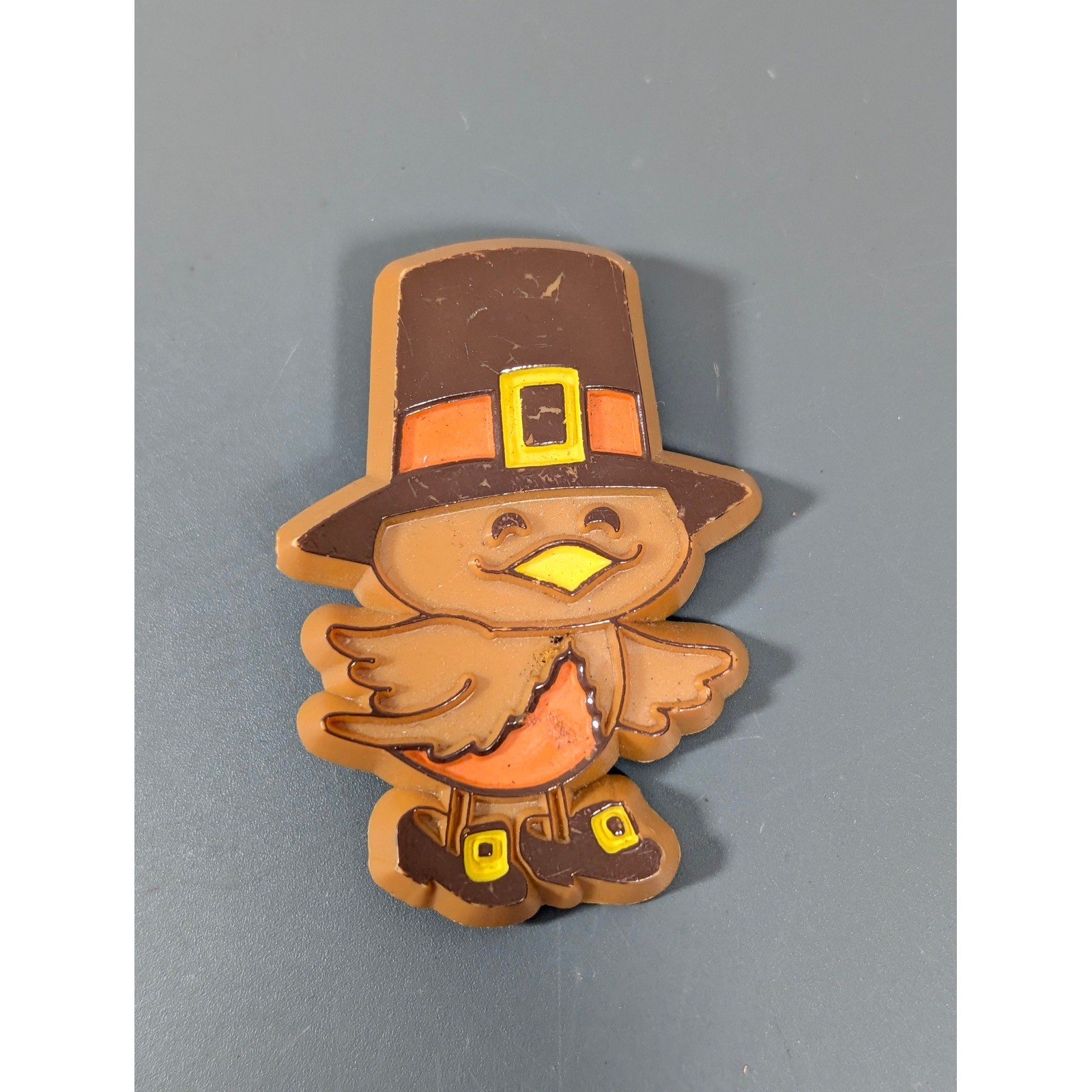 Vintage Hallmark Thanksgiving Pilgrim Boy Plastic Lapel Pin Fall Holiday Brooch