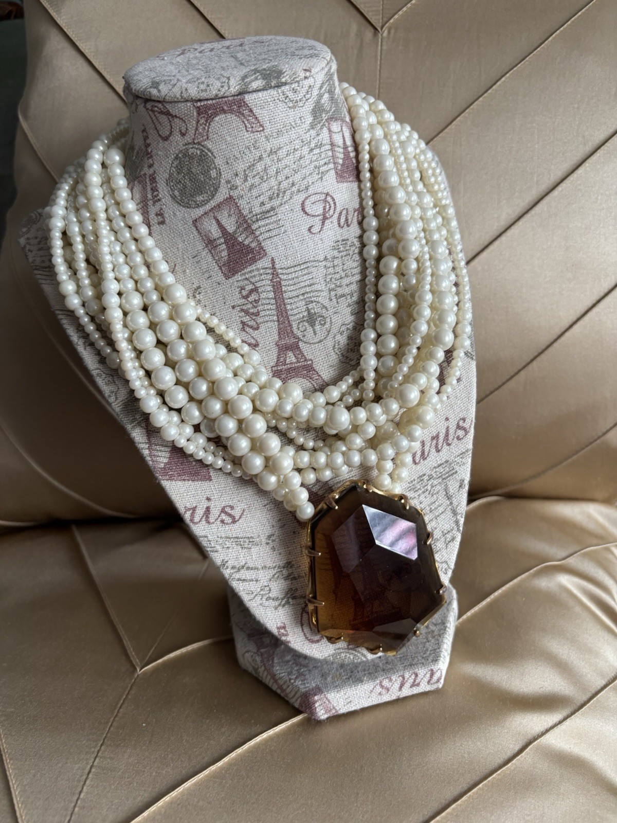 Vintage Pearl And Amber Costume Jewelry By Chico’s Excellent Statement