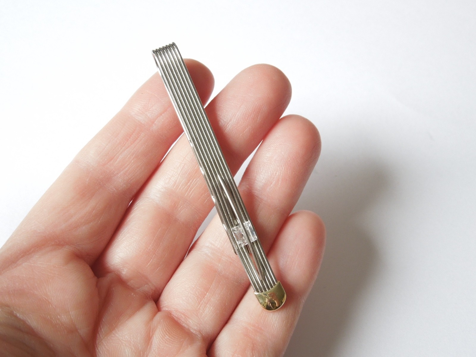 Tie Clip Stainless Steel & 585 Gold Vintage 5.1 g/7.2 x 0.7 cm