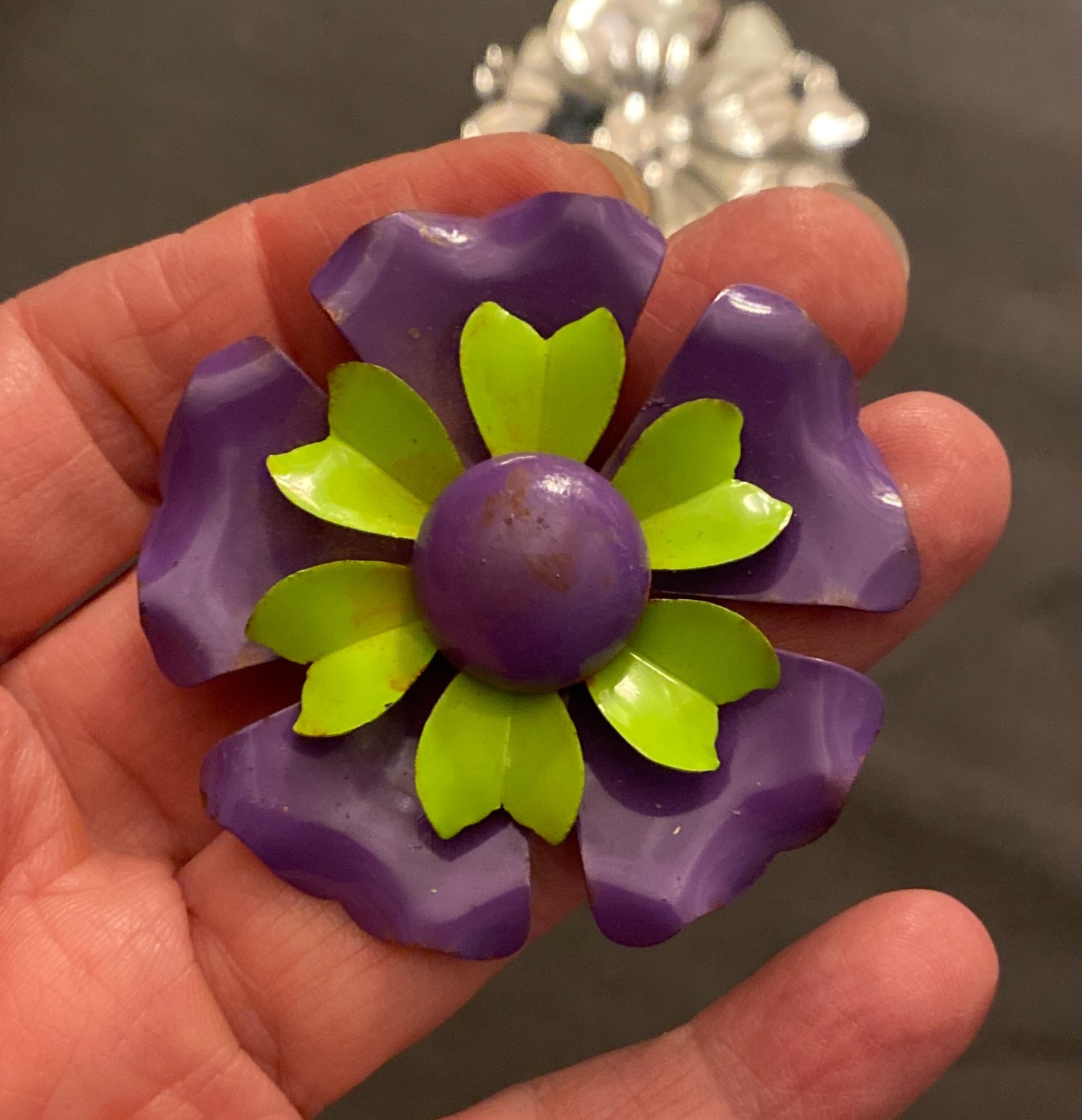 3 Vintage MCM Floral Brooch Pins Various Material Mod 60s 70s Hippy~Groovy
