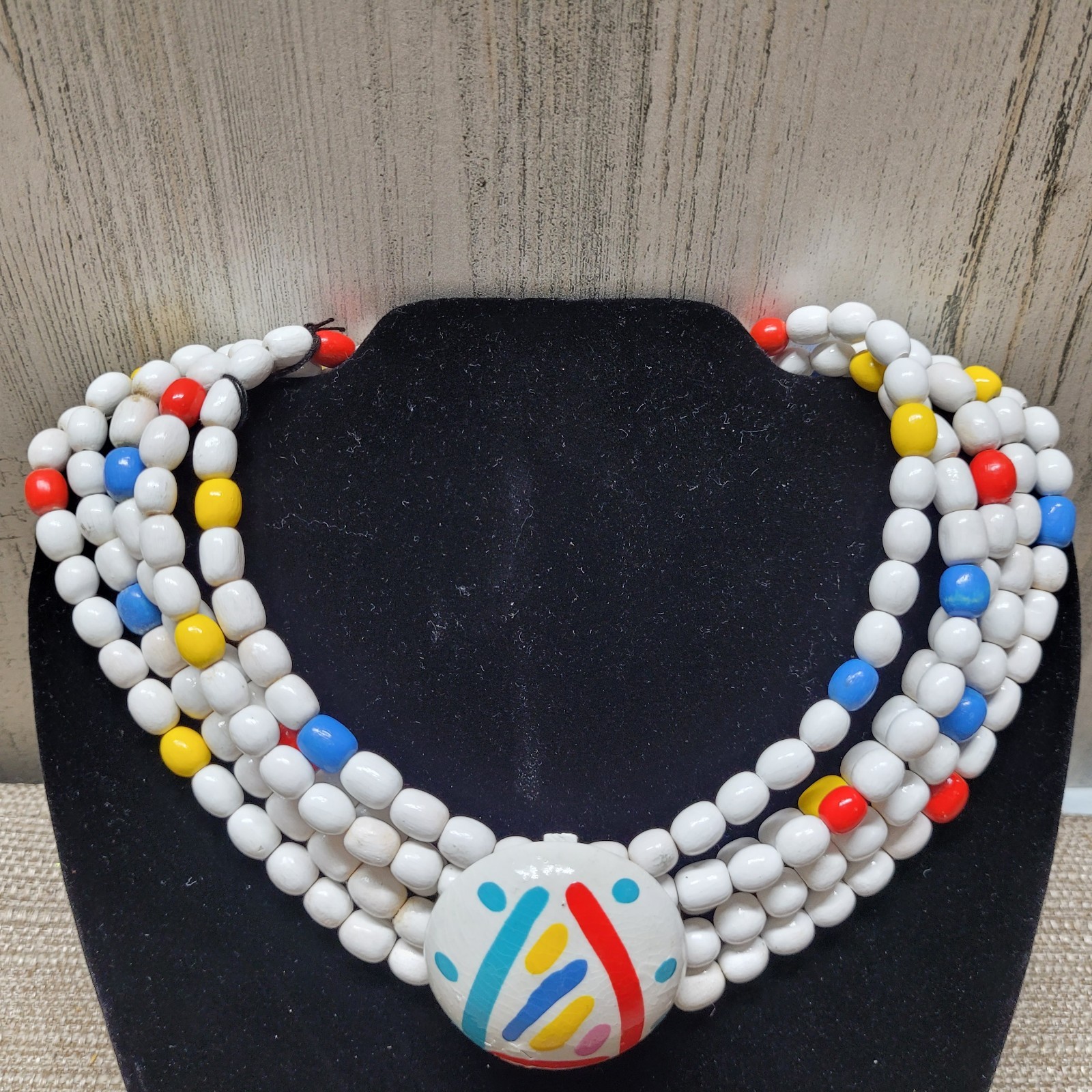 Ken Done Designed In Australia Wooden Colorful Beaded Statement 16″ Necklace