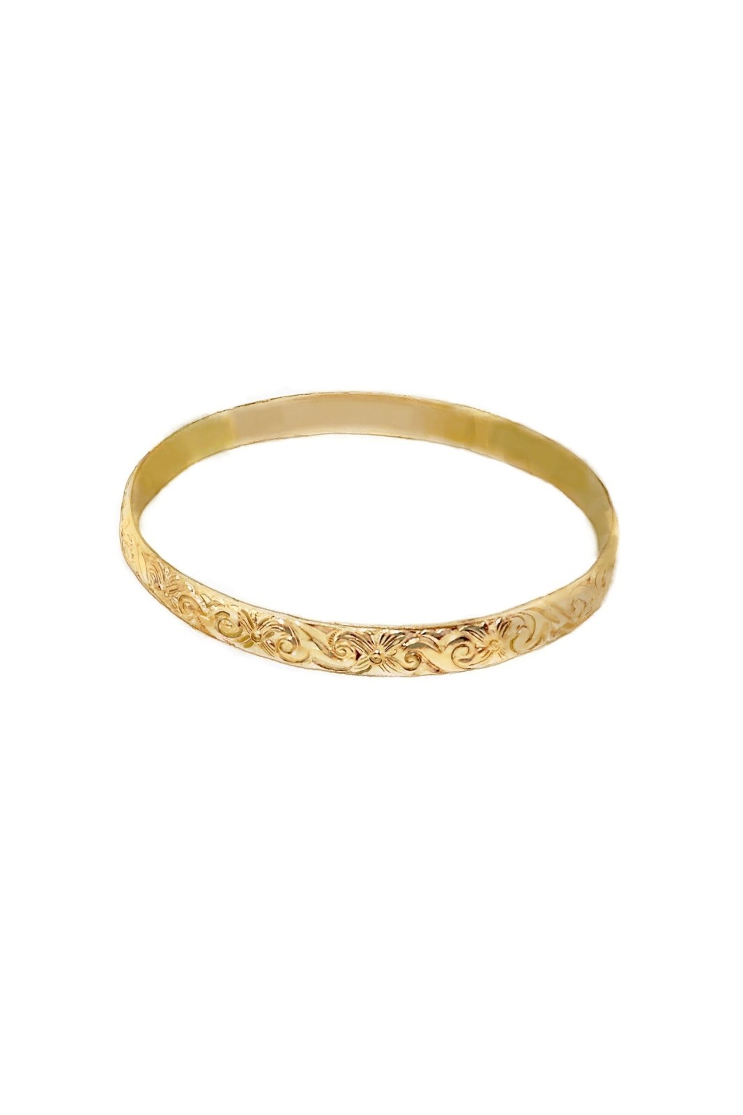 Vintage Hawaiian Bangle Bracelet – Quality 14K Gold Filled Etched Floral Texture