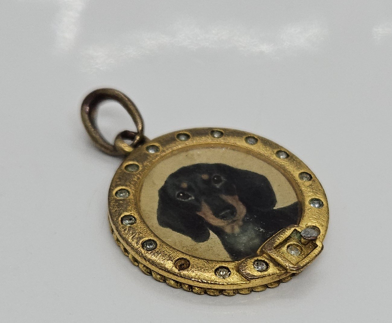 Vintage Dog Photo Pendant with Poem on Back 1″