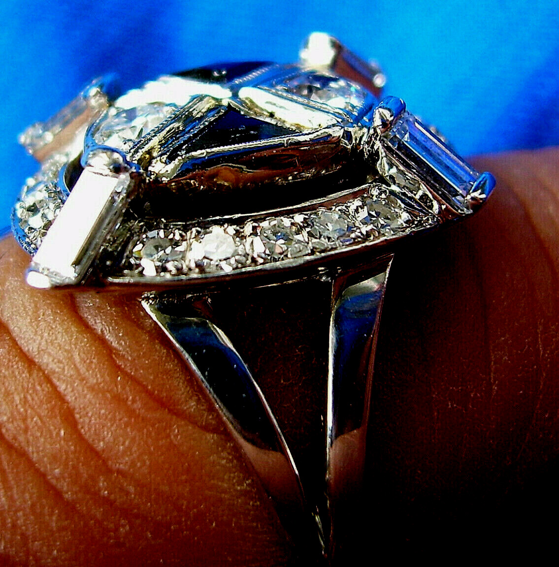 Original EARTH MINED DIAMOND Deco Sapphire Engagement Ring Vintage 18K GOLD