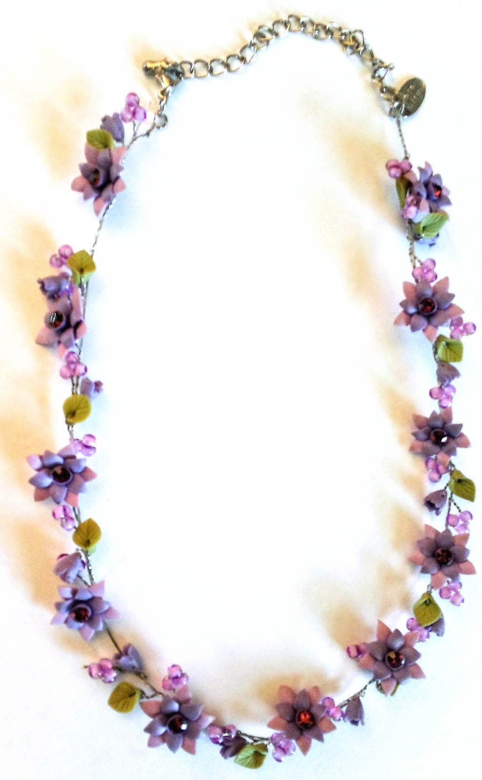 Tiara Misu Vintage Lavender Floral With Rhinestones Dainty Choker Necklace