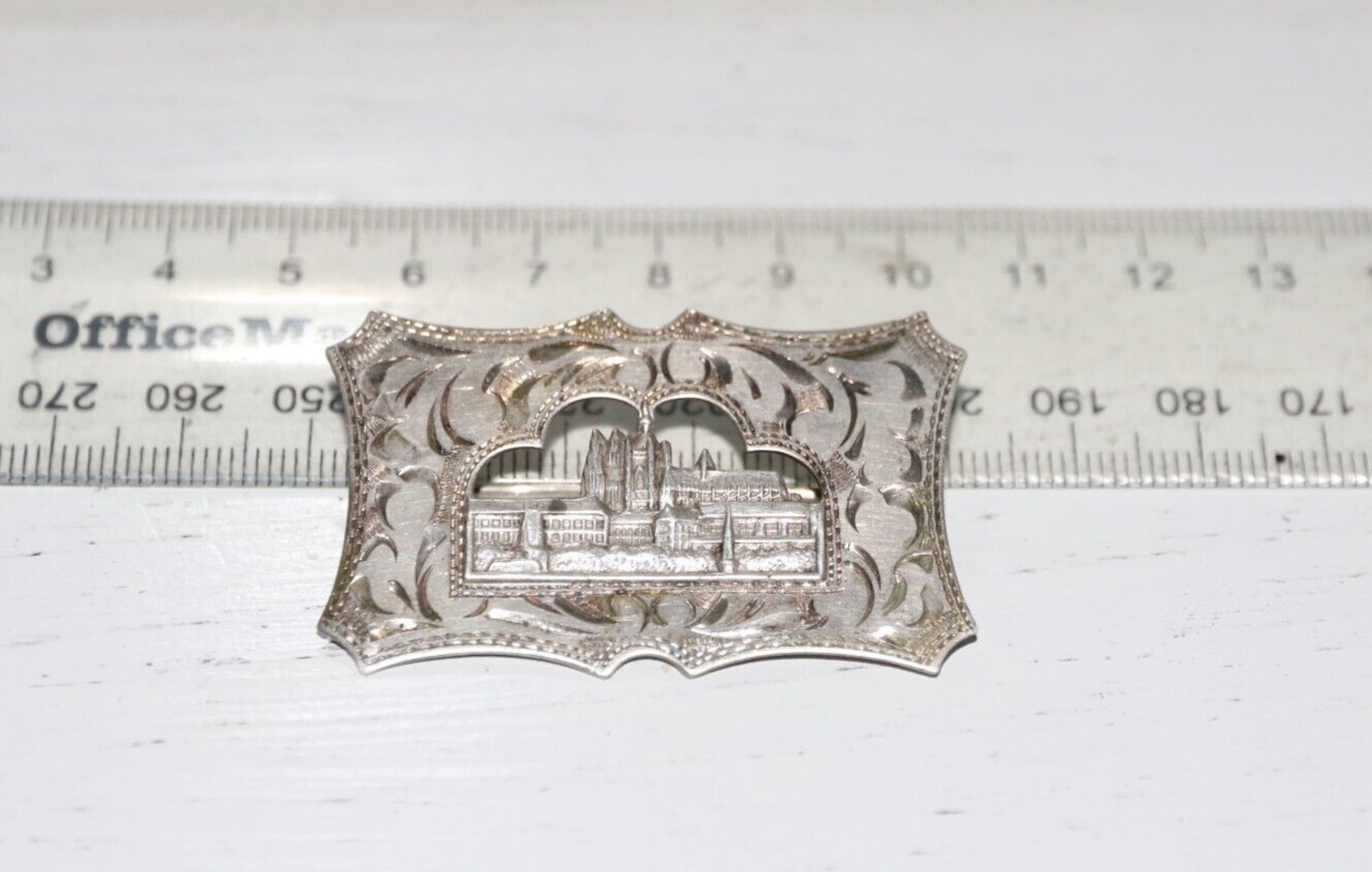 Art Deco SILVER ENGRAVED Rectangle BROOCH – PRAGUE CASTLE