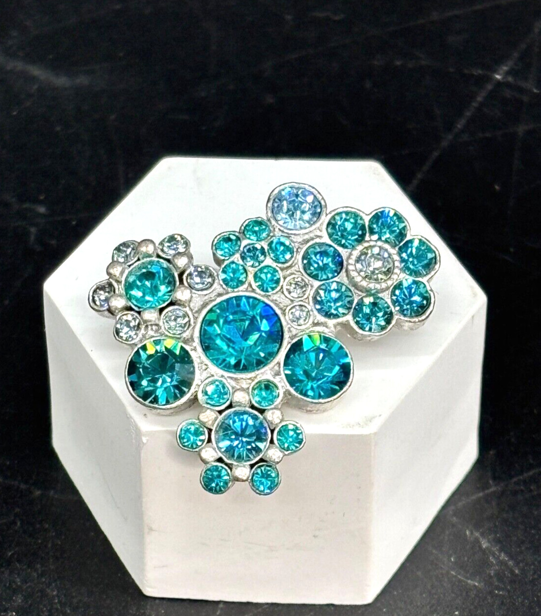 Pilgrim Blue Floral Swarovski Crystal Pin Brooch Silver Tone Setting Denmark