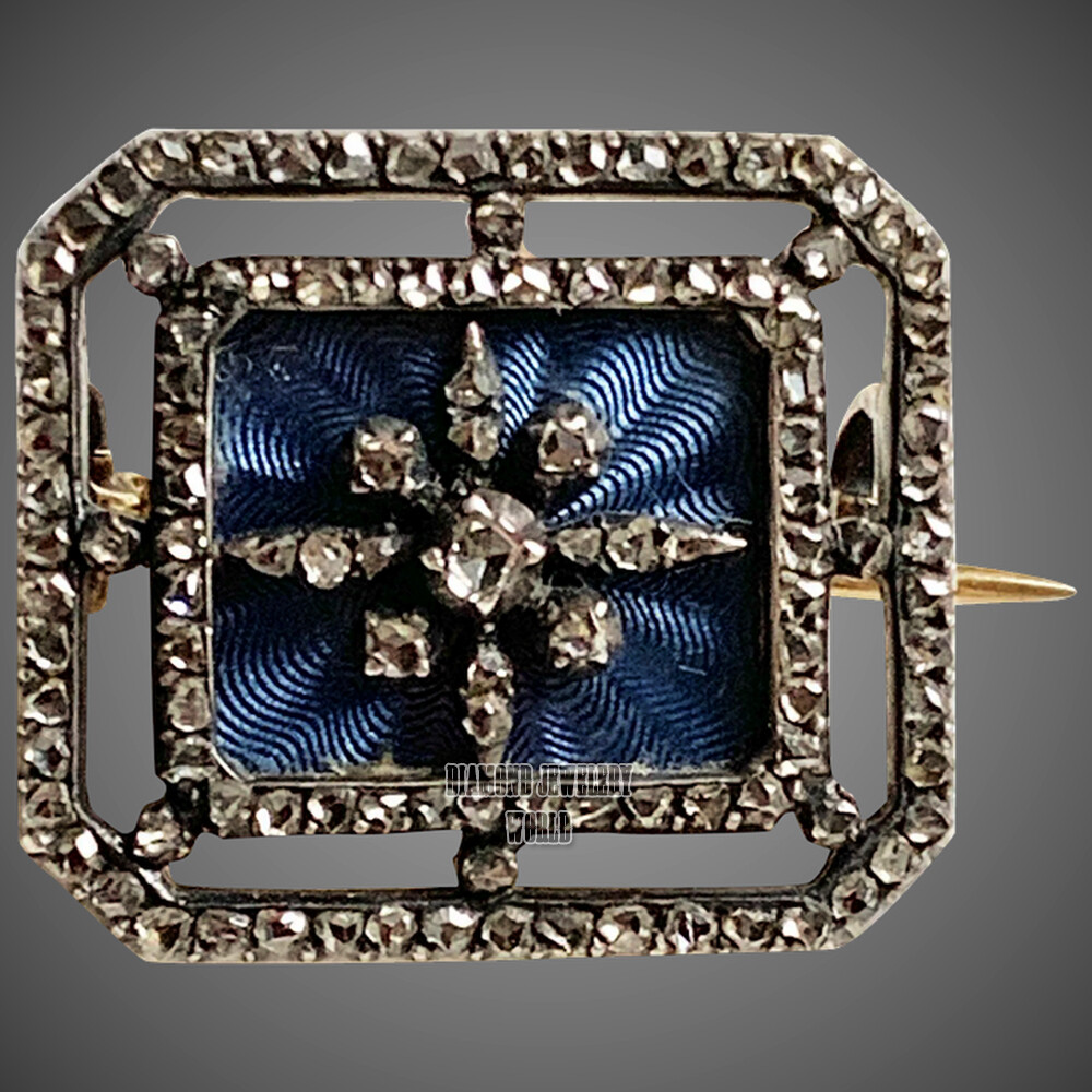 Stunning 3.68ctw Genuine Rose Cut Diamond Enamel Silver Victorian Brooch Jewelry