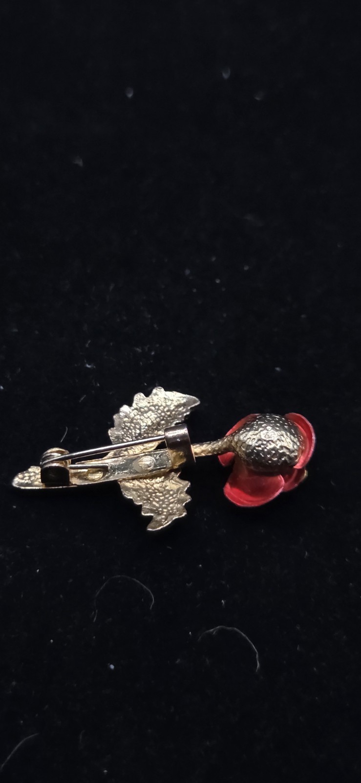 Vintage Cerrito Rose Brooch Red Enamel Petals and a Gold Tone Stem and Leaf