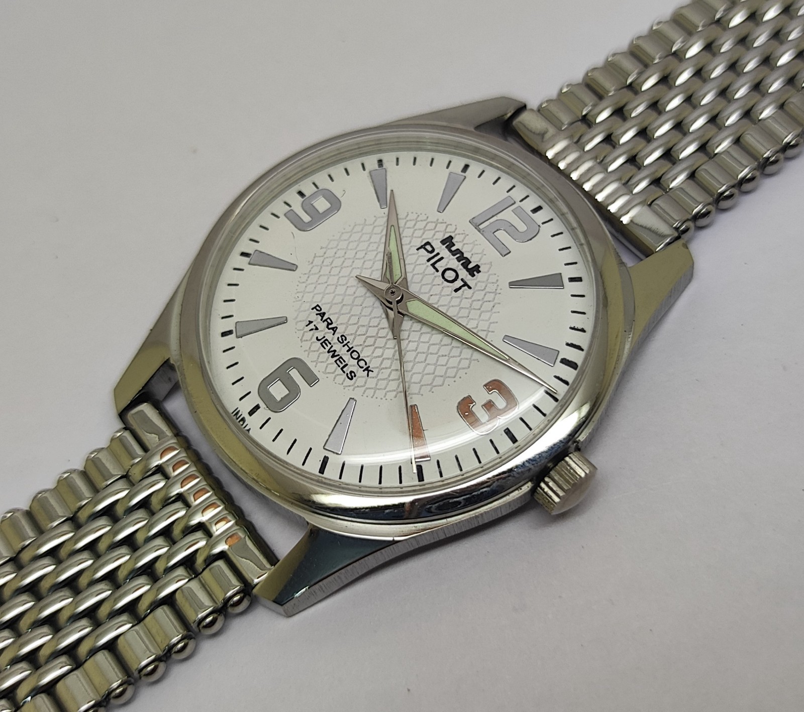 HMT Pilot Mechanical Hand Wound Watch White Dial Vintage Men’s Wristwatch