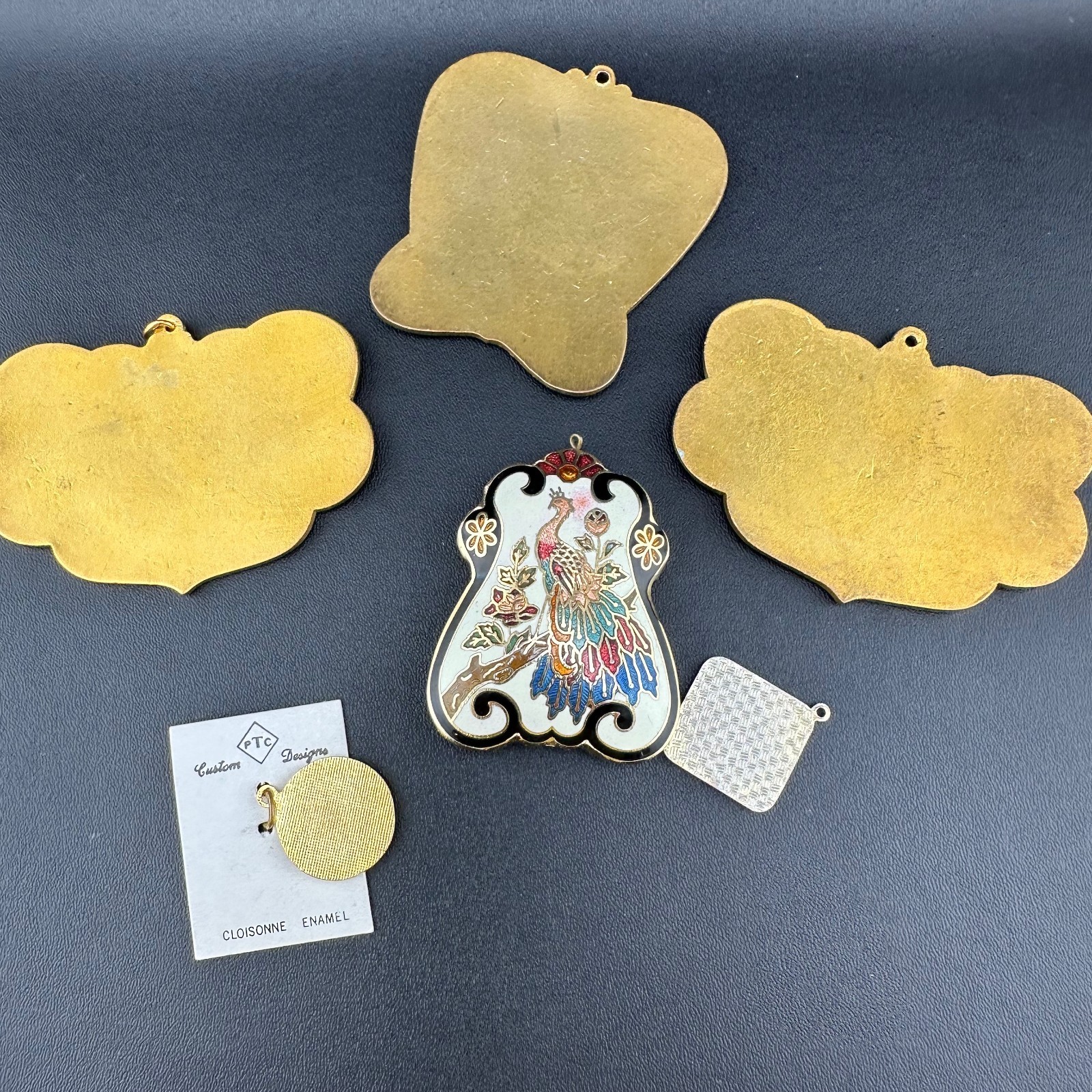 Vintage Cloisonne Enamel Pendant Lot LG Heavy Medallions Puffy Peacock WWII 71st
