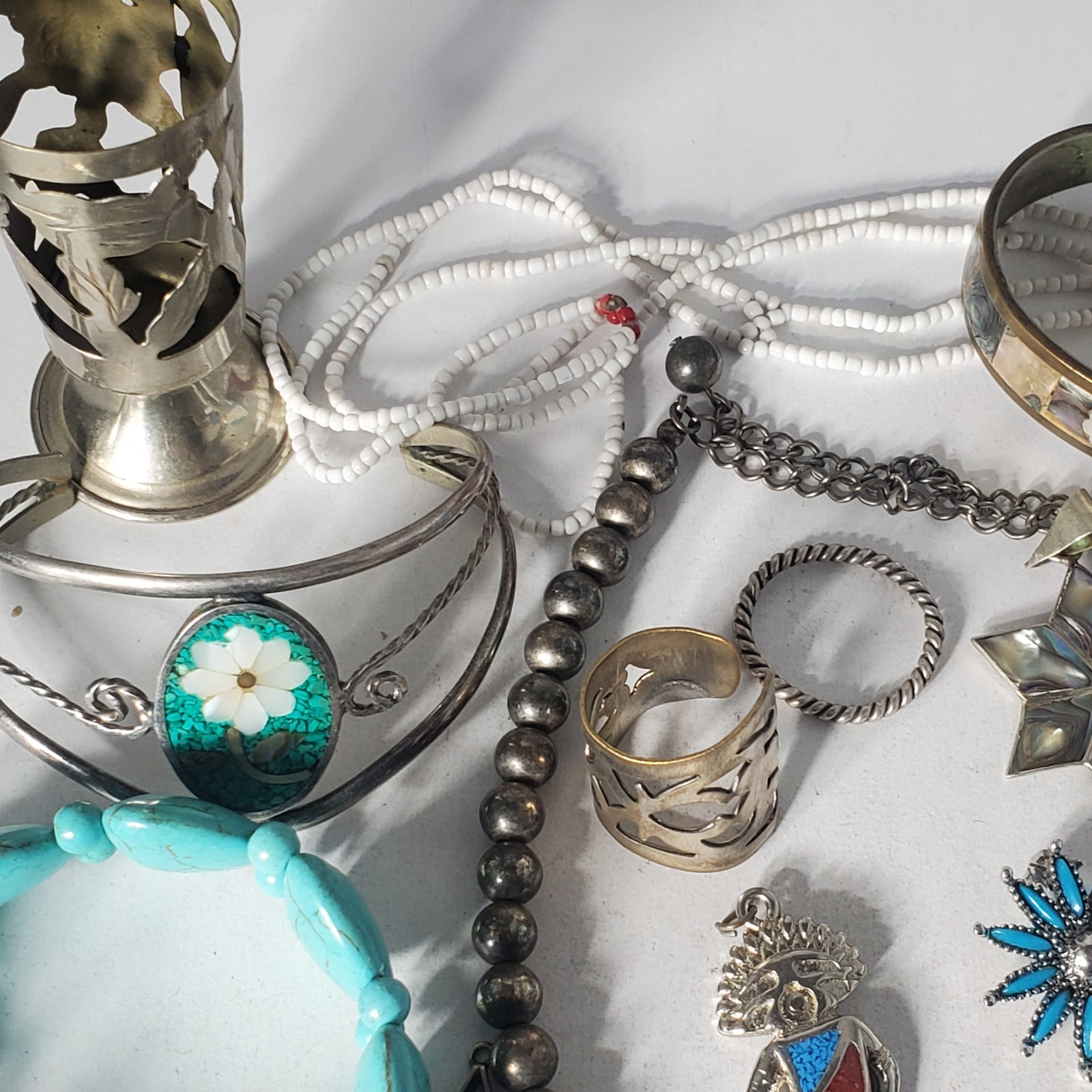 Vtg SOUTHWESTERN Silver Plated Alpaca Mixed Metals Jewlery Lot Collection 15 Pcs
