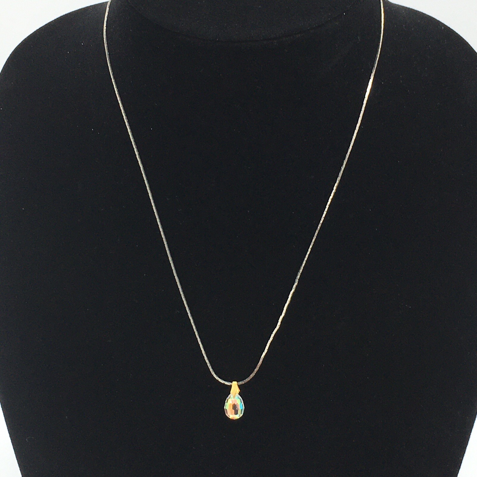 18” Silver Tone Chain Teardrop Faceted Prism GlassCrystal Bead Pendant Necklace