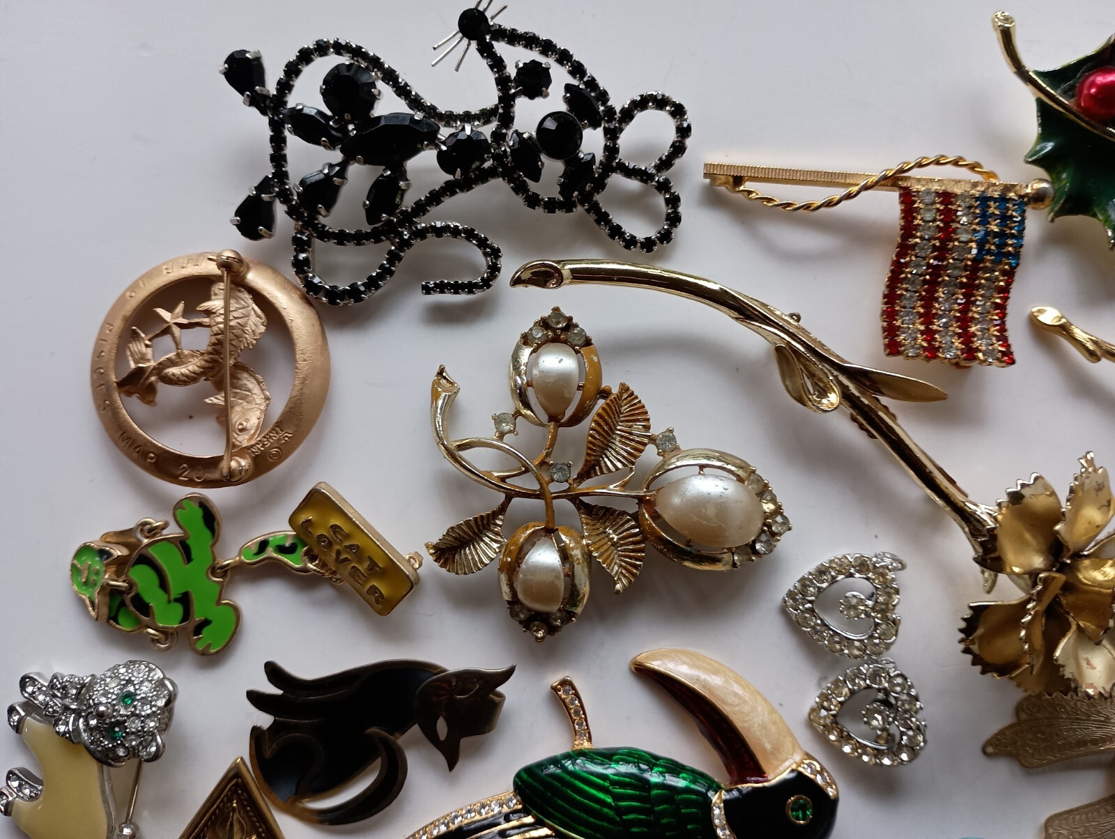 Brooch Lot Jewelry Pins Glass Plastic Signed Metal 925 Repair Craft Harvest